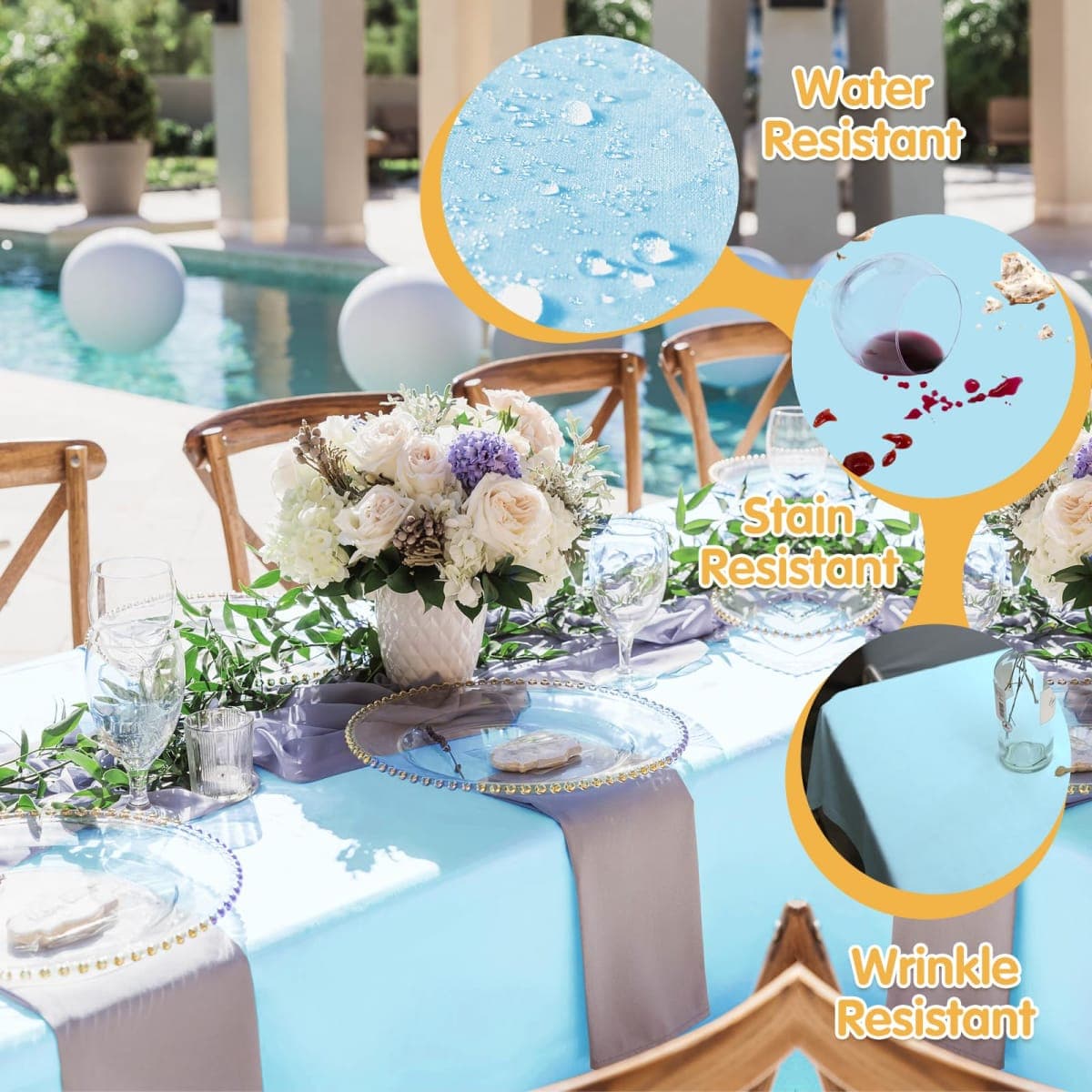 BRILLMAX 8 Pack Light Blue Tablecloths 60x102 Inch for 6ft Rectangle Tables thumbnail 3