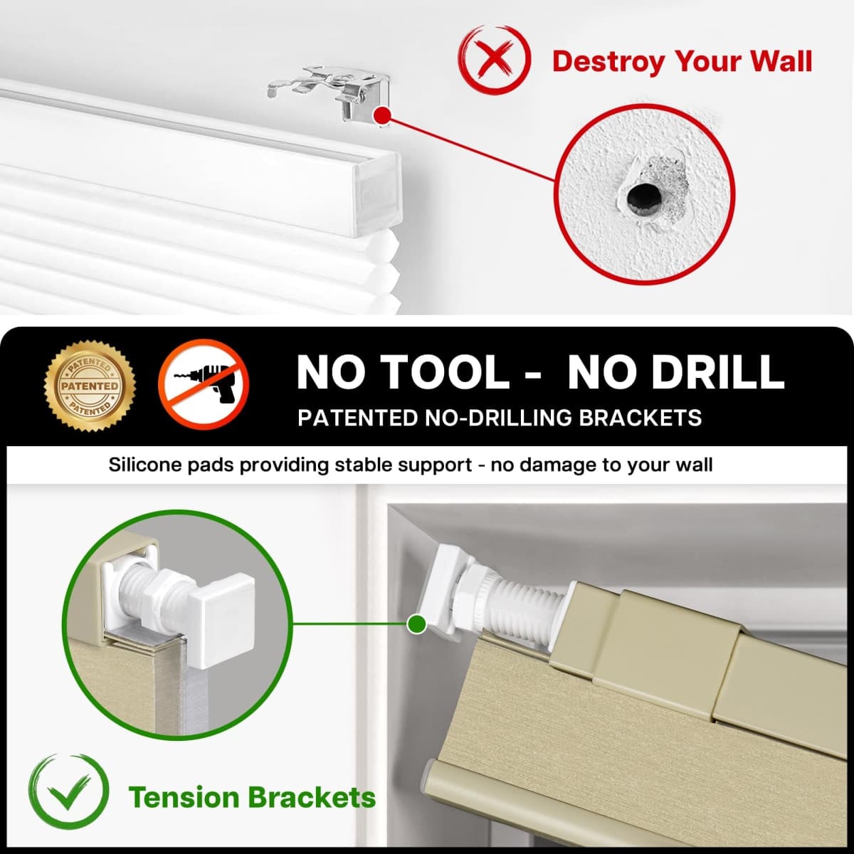 LazBlinds Cordless Cellular Shades No Tools No Drill Blackout Cellular Blinds for Window Size 23" W x 64" H, Soft Cream thumbnail 2