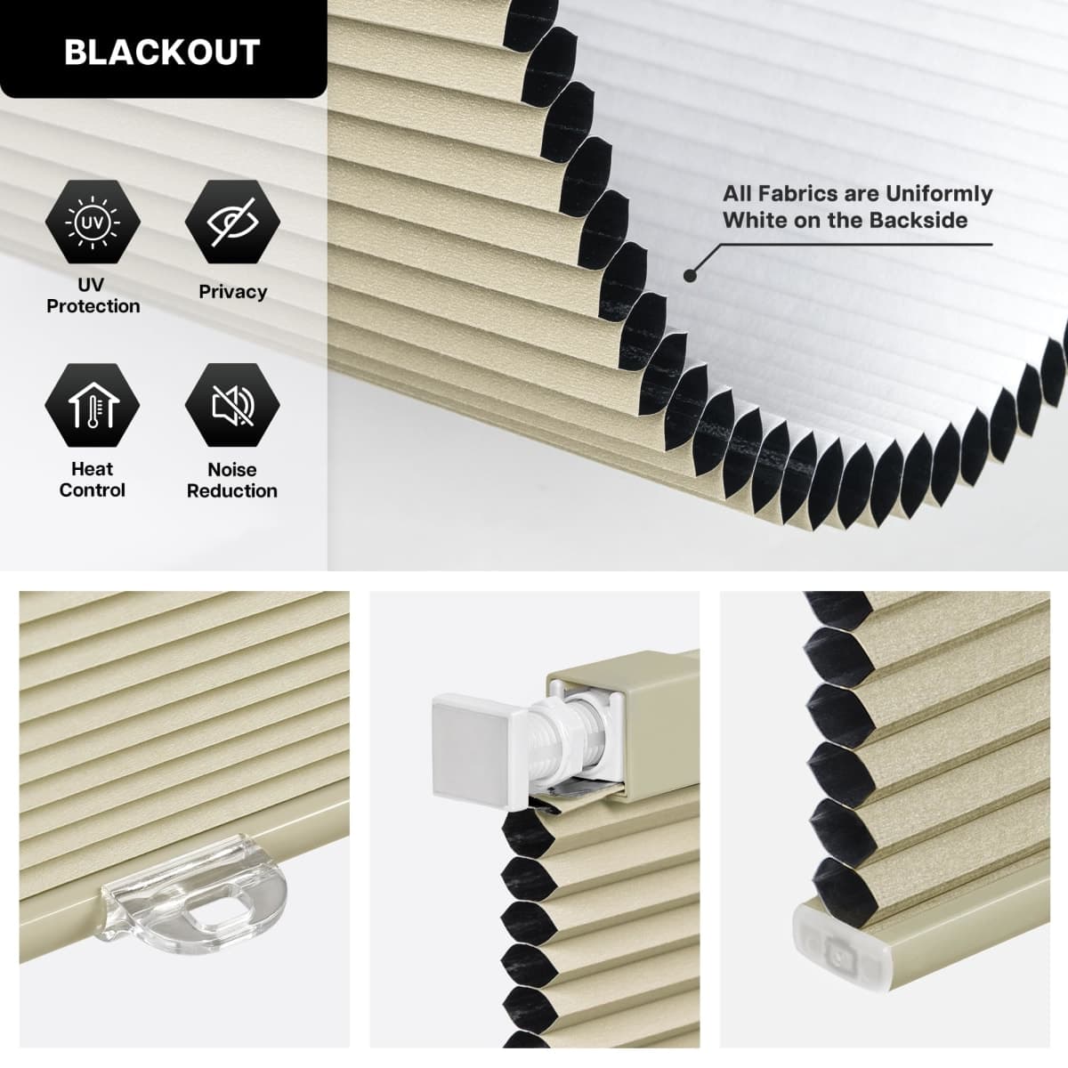 LazBlinds Cordless Cellular Shades No Tools No Drill Blackout Cellular Blinds for Window Size 23" W x 64" H, Soft Cream thumbnail 3