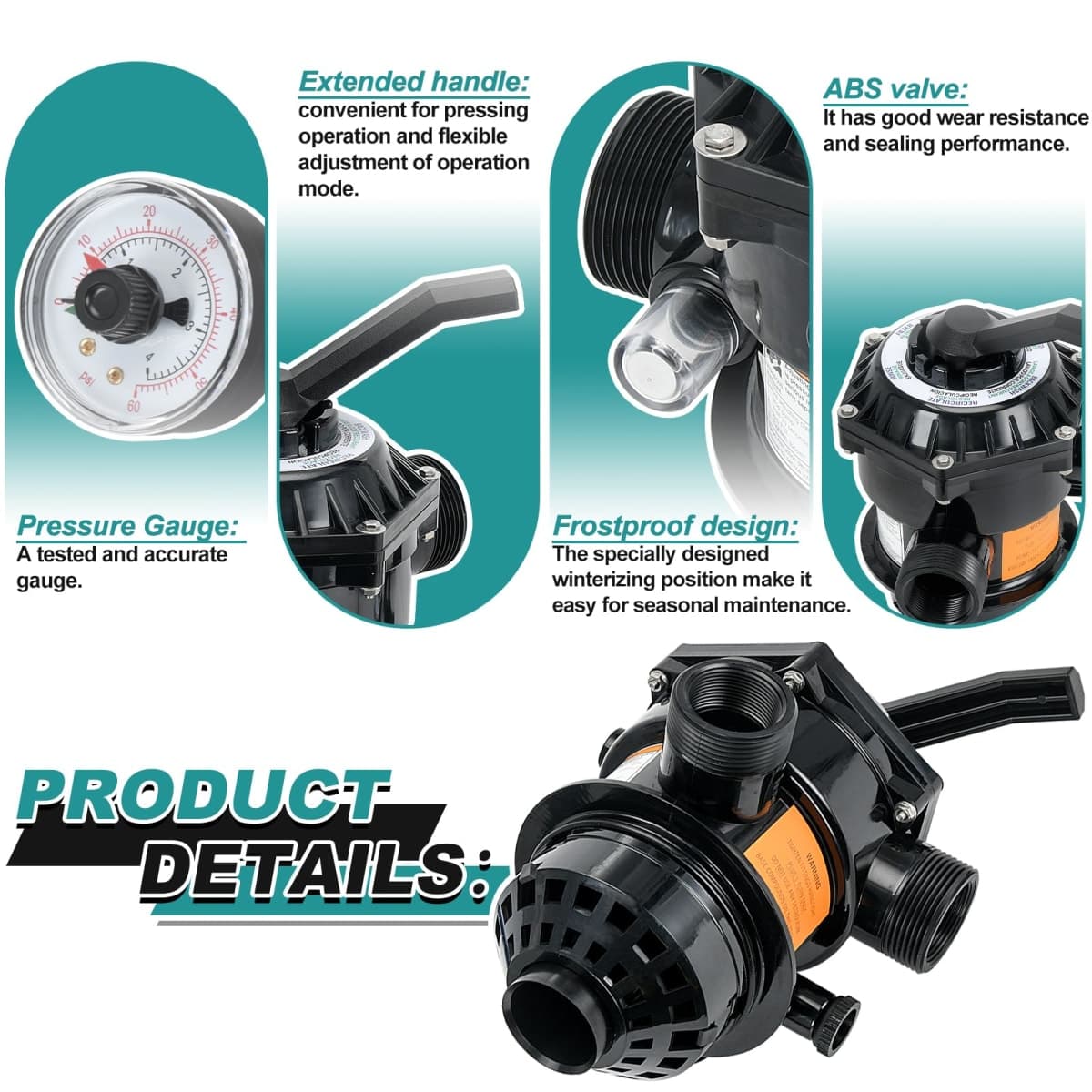 262506 1-1/2-Inch 6-Way Clamp Style Valve Compatible with pentair Multiport Valve,Fit for Tagelus/Sand Dollar/Meteor Pool and Spa Sand Filter (262506) thumbnail 3