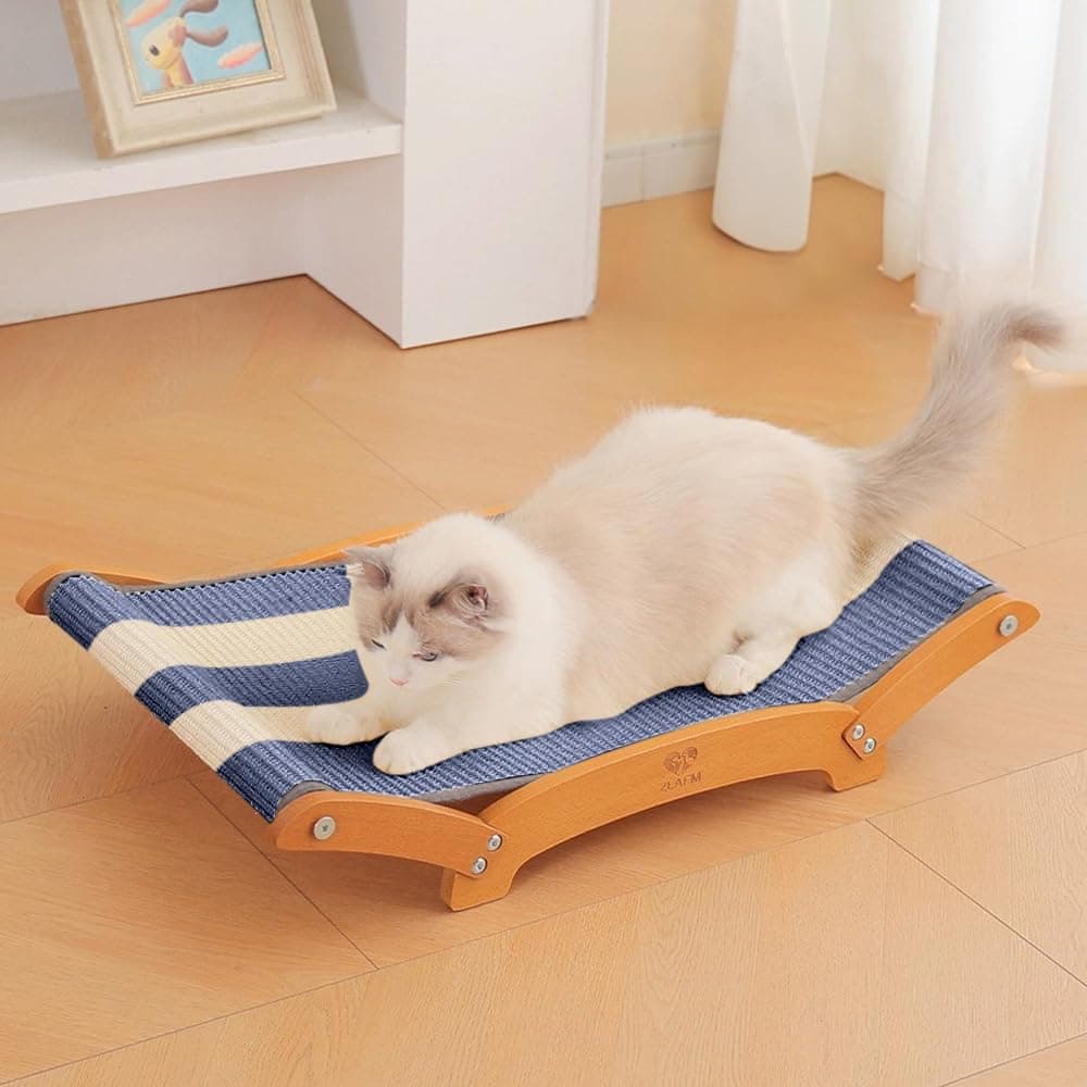 Extra-Larger Sisal Cat Scratcher Bed, Durable Cat Scratching Post with Hammock for Indoor Cats Lounger & Sleep & Scratch, Natural Sisal Cat Scratch Pad, Sturdy Solid Wood Frame (BeigeBlue) — image 1