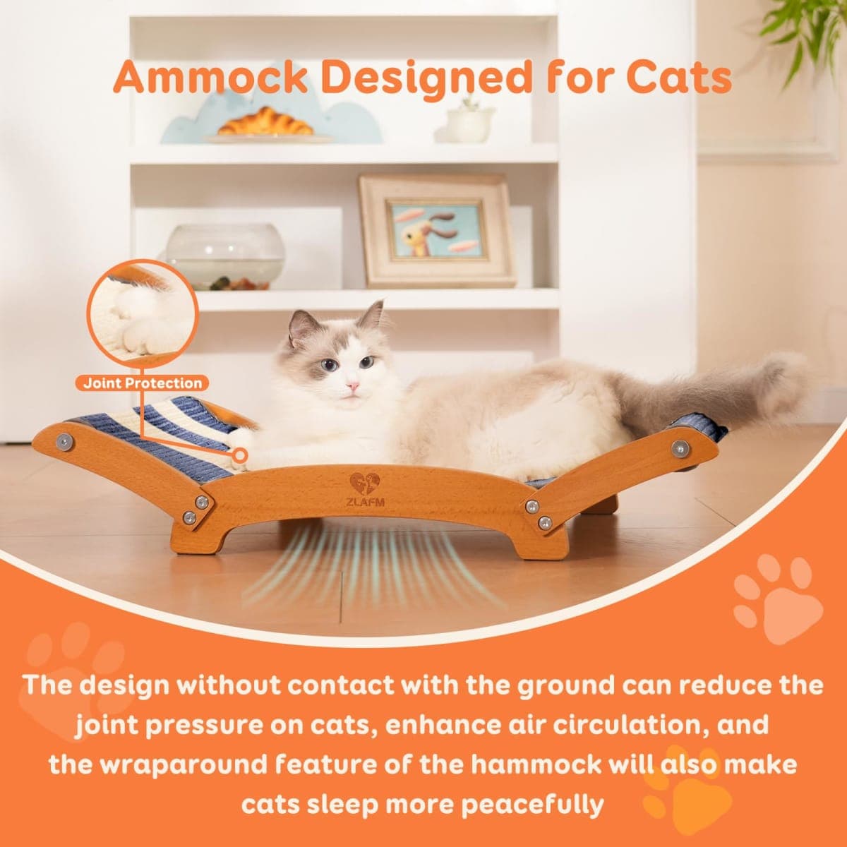 Extra-Larger Sisal Cat Scratcher Bed, Durable Cat Scratching Post with Hammock for Indoor Cats Lounger & Sleep & Scratch, Natural Sisal Cat Scratch Pad, Sturdy Solid Wood Frame (BeigeBlue) thumbnail 5