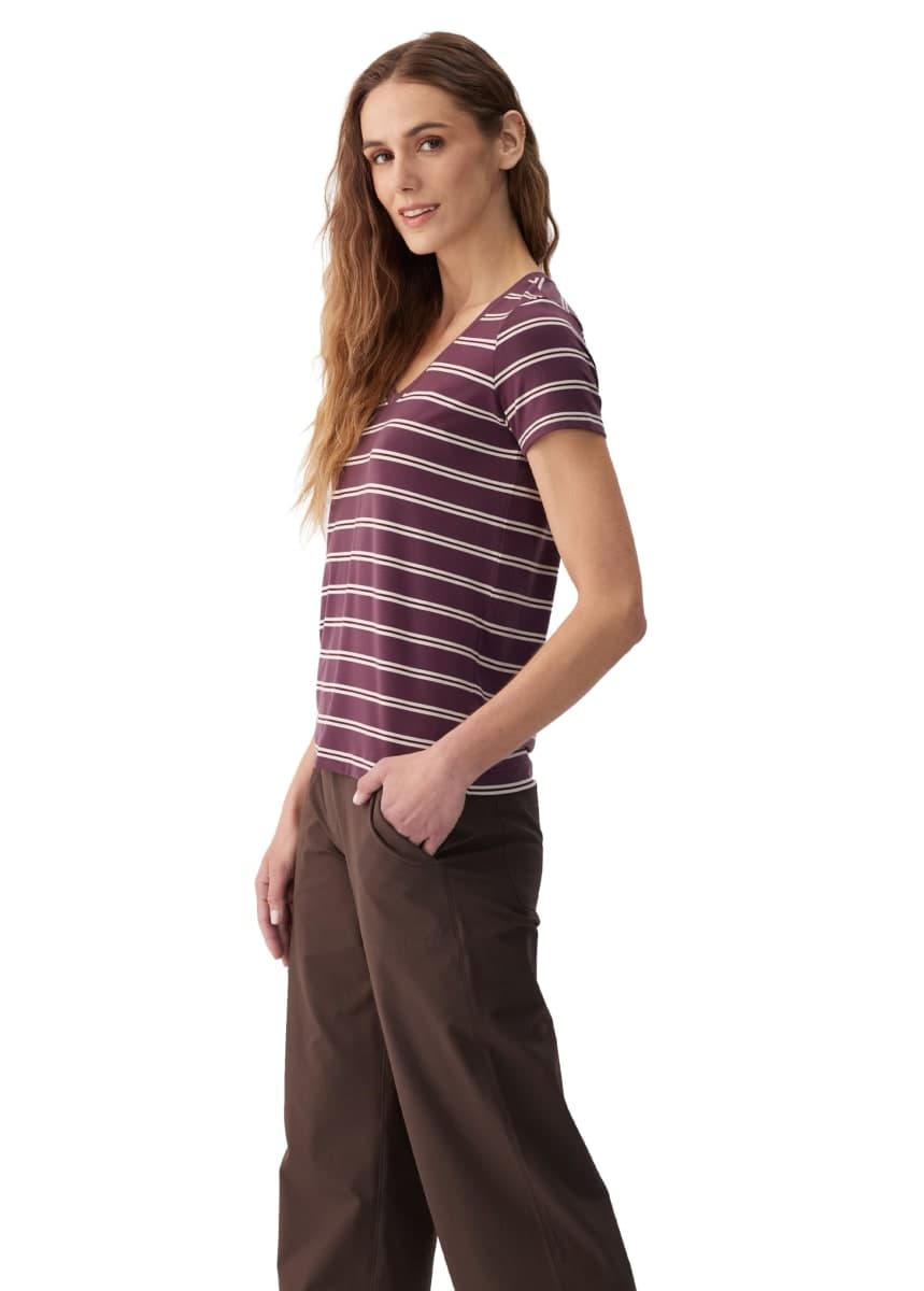 LOLË Dynamic Women's Merino-Blend V-Neck Tee, Breathable, Everyday, Mulberry Dynamic Stripe, L thumbnail 2