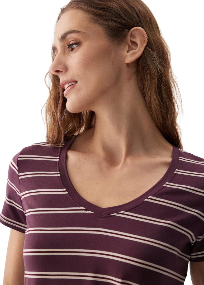 LOLË Dynamic Women's Merino-Blend V-Neck Tee, Breathable, Everyday, Mulberry Dynamic Stripe, L thumbnail 3