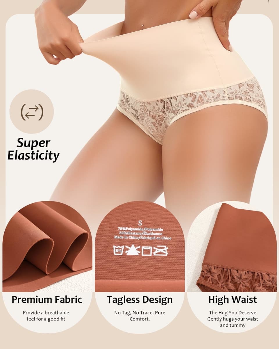 QDWQDW Shapewear for Women Tummy Control High Waisted Seamless Womens Underwear 4-Pack Sexy Lace Plus Size Panties thumbnail 2