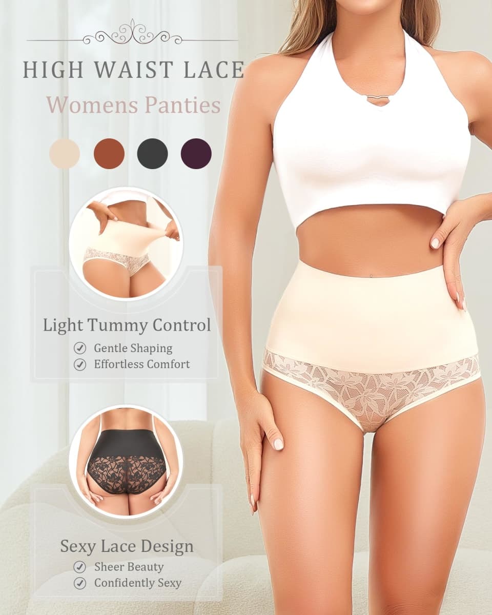 QDWQDW Shapewear for Women Tummy Control High Waisted Seamless Womens Underwear 4-Pack Sexy Lace Plus Size Panties thumbnail 3