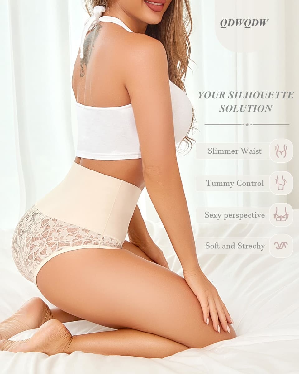 QDWQDW Shapewear for Women Tummy Control High Waisted Seamless Womens Underwear 4-Pack Sexy Lace Plus Size Panties thumbnail 4