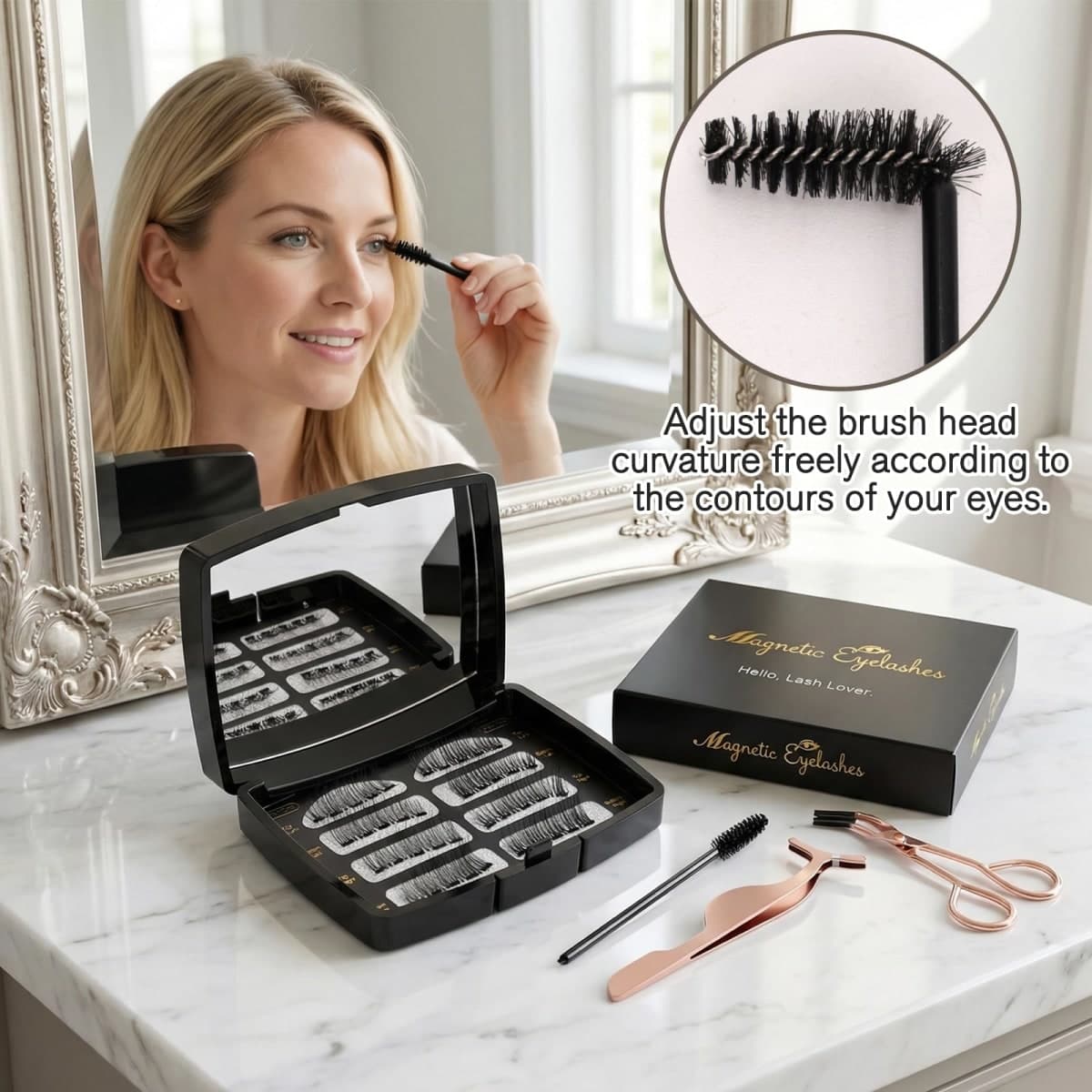 Magnetic Eyelashes with Applicator, Magnetic False Eyelashes with a Lash Applicator Tool & 50 PCS Spoolie Brush, 2 Pairs Reusable Fake Lashes Kit, Magnetic Eyelash Natural Look No Glue Needed thumbnail 4