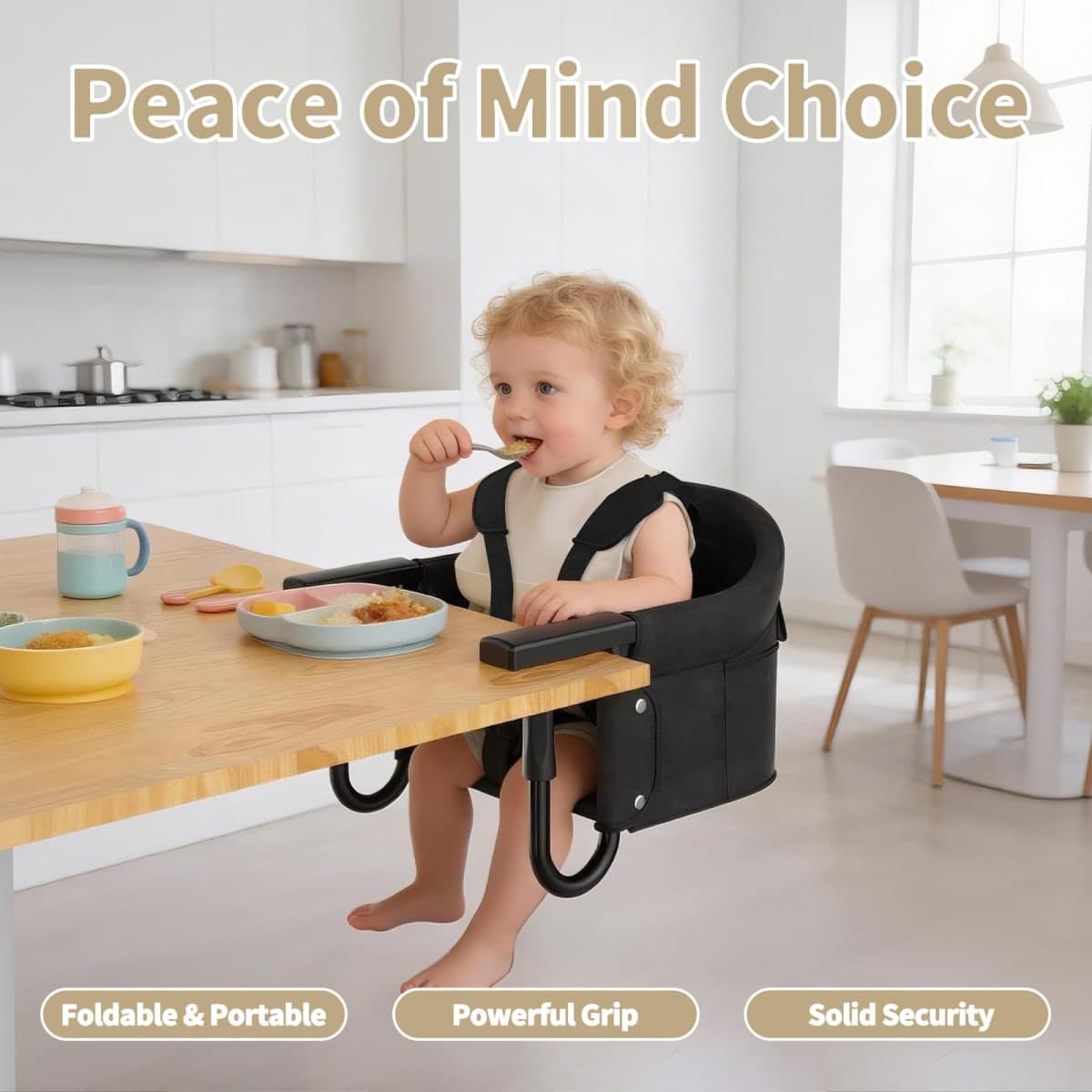 Portable Hook On High Chair for Babies & Toddlers from 6-36 Months,Clip On Baby Seat for Table,Fits Tables 0.8" to 3.5" Thick,Easy Clean Feeding Chair with Carry Bag for Travel,Black thumbnail 2