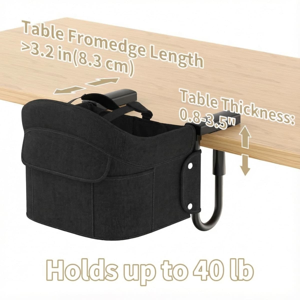 Portable Hook On High Chair for Babies & Toddlers from 6-36 Months,Clip On Baby Seat for Table,Fits Tables 0.8" to 3.5" Thick,Easy Clean Feeding Chair with Carry Bag for Travel,Black thumbnail 3