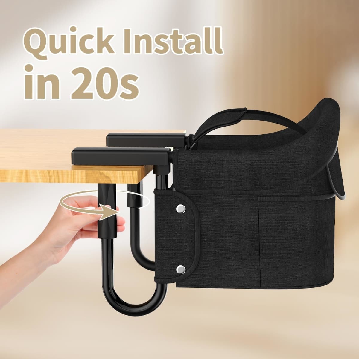 Portable Hook On High Chair for Babies & Toddlers from 6-36 Months,Clip On Baby Seat for Table,Fits Tables 0.8" to 3.5" Thick,Easy Clean Feeding Chair with Carry Bag for Travel,Black thumbnail 4