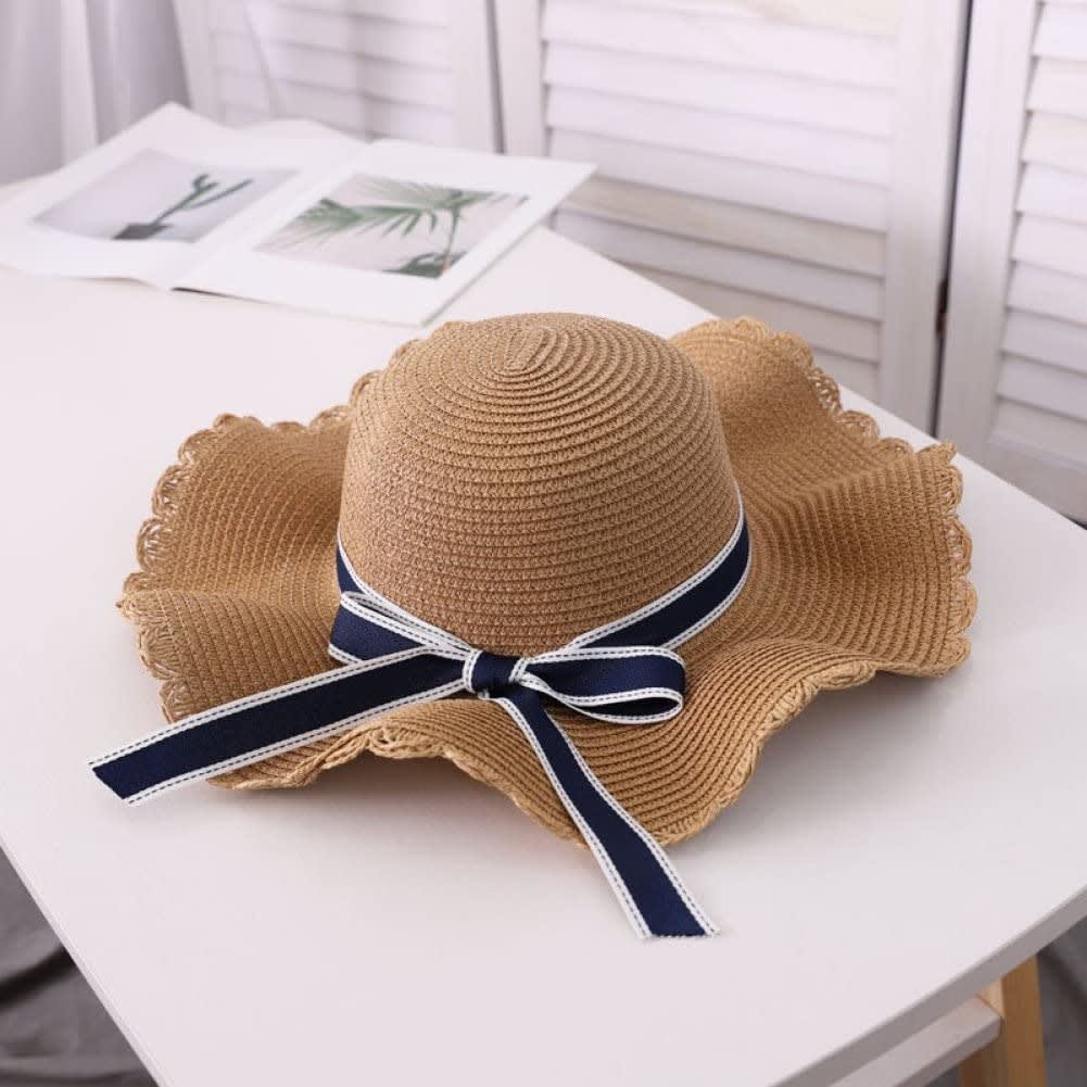 Girls Straw Hat, Floppy Roll Up Summer Cap Bowknot Beach Hat Wide Panama Hat for Kids Children thumbnail 2