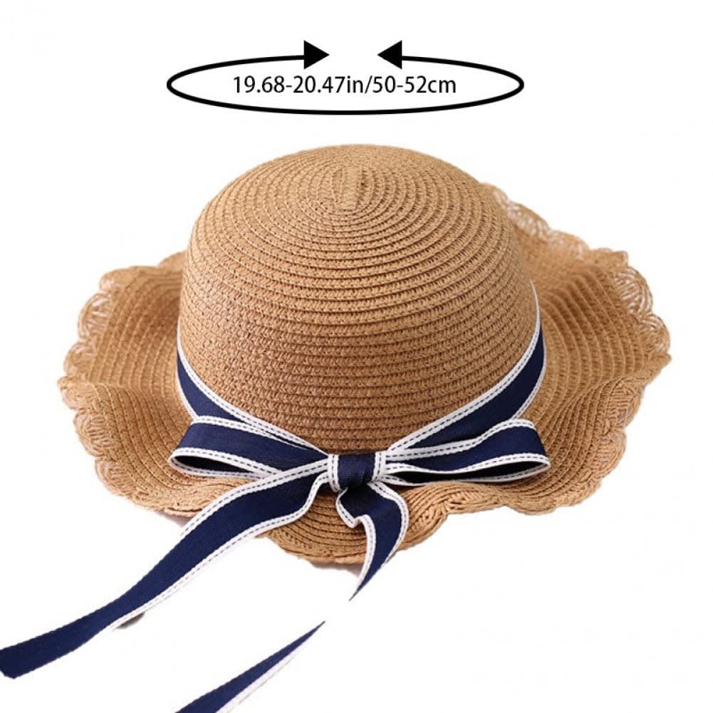 Girls Straw Hat, Floppy Roll Up Summer Cap Bowknot Beach Hat Wide Panama Hat for Kids Children thumbnail 5