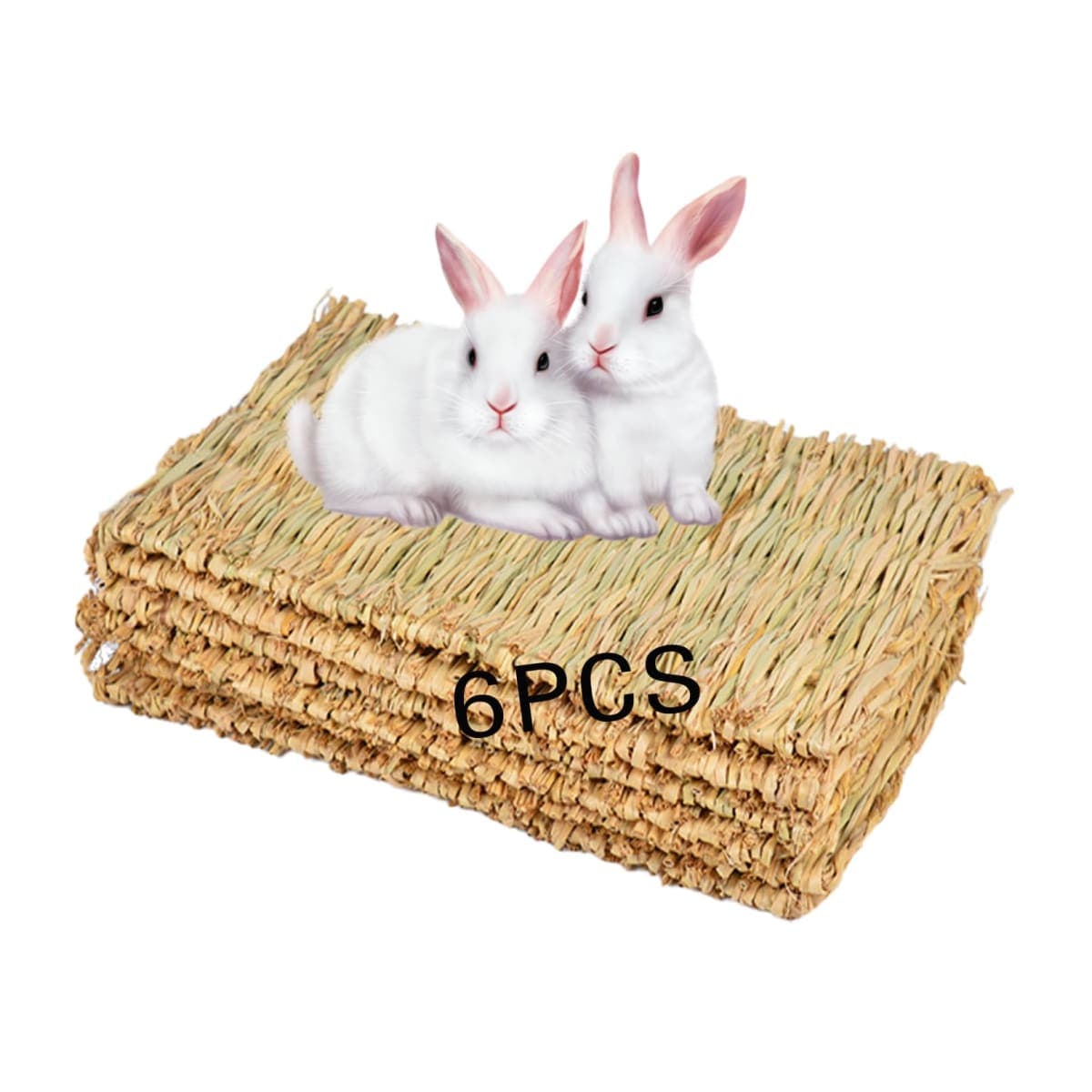 MUYG Grass Mats for Rabbits,Rabbit Grass Matts Bunny Natural Straw Woven Bed Small Animal Hay Mat Sleeping, Chewing, Nesting and Toys for Guinea Pig Hamster and Rat Bed Mat (6 Pcs) — image 1