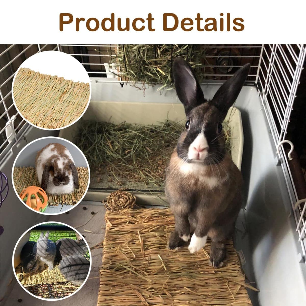 MUYG Grass Mats for Rabbits,Rabbit Grass Matts Bunny Natural Straw Woven Bed Small Animal Hay Mat Sleeping, Chewing, Nesting and Toys for Guinea Pig Hamster and Rat Bed Mat (6 Pcs) thumbnail 2