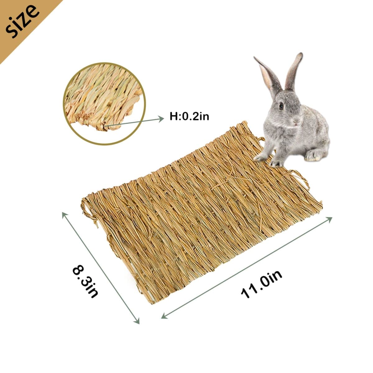 MUYG Grass Mats for Rabbits,Rabbit Grass Matts Bunny Natural Straw Woven Bed Small Animal Hay Mat Sleeping, Chewing, Nesting and Toys for Guinea Pig Hamster and Rat Bed Mat (6 Pcs) thumbnail 3