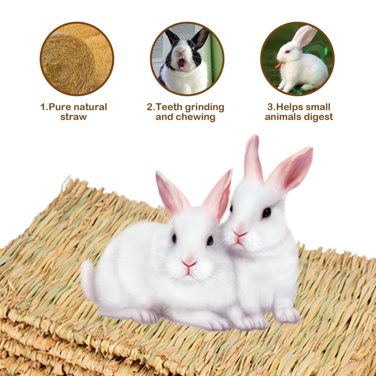 MUYG Grass Mats for Rabbits,Rabbit Grass Matts Bunny Natural Straw Woven Bed Small Animal Hay Mat Sleeping, Chewing, Nesting and Toys for Guinea Pig Hamster and Rat Bed Mat (6 Pcs) thumbnail 5