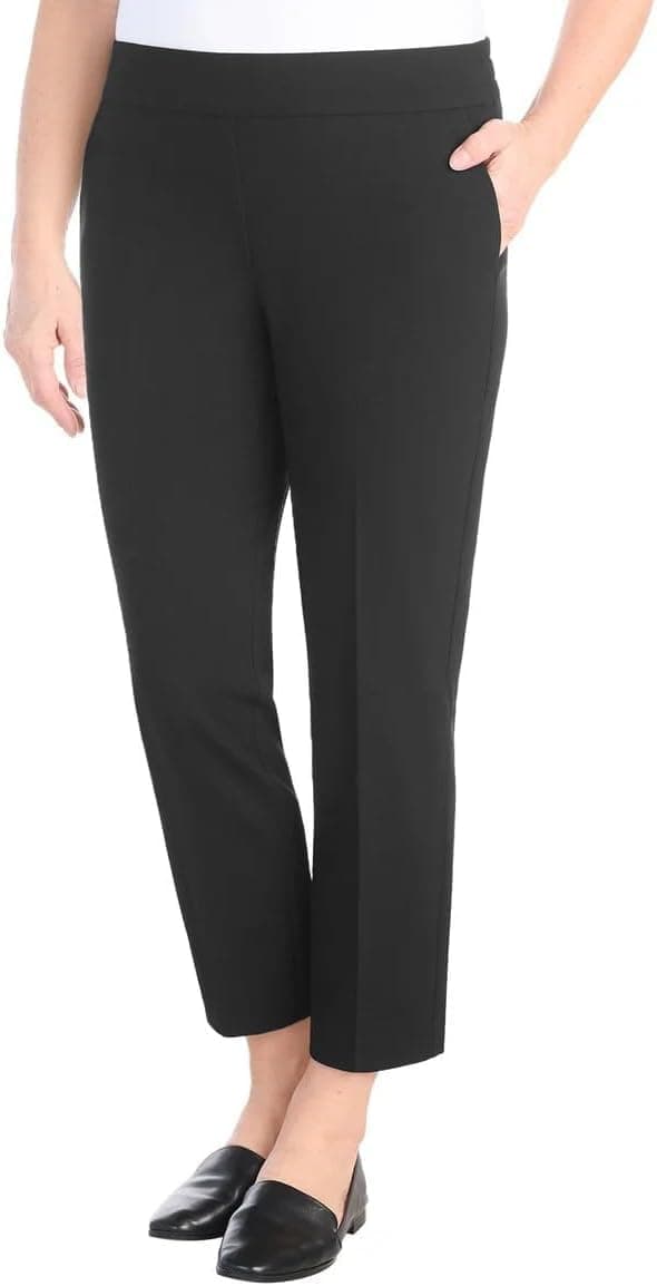 Hilary Radley Women's Pull-on Dress Pants, 4-Way Stretch, Elastic Waist, Front Pockets, Black, Small