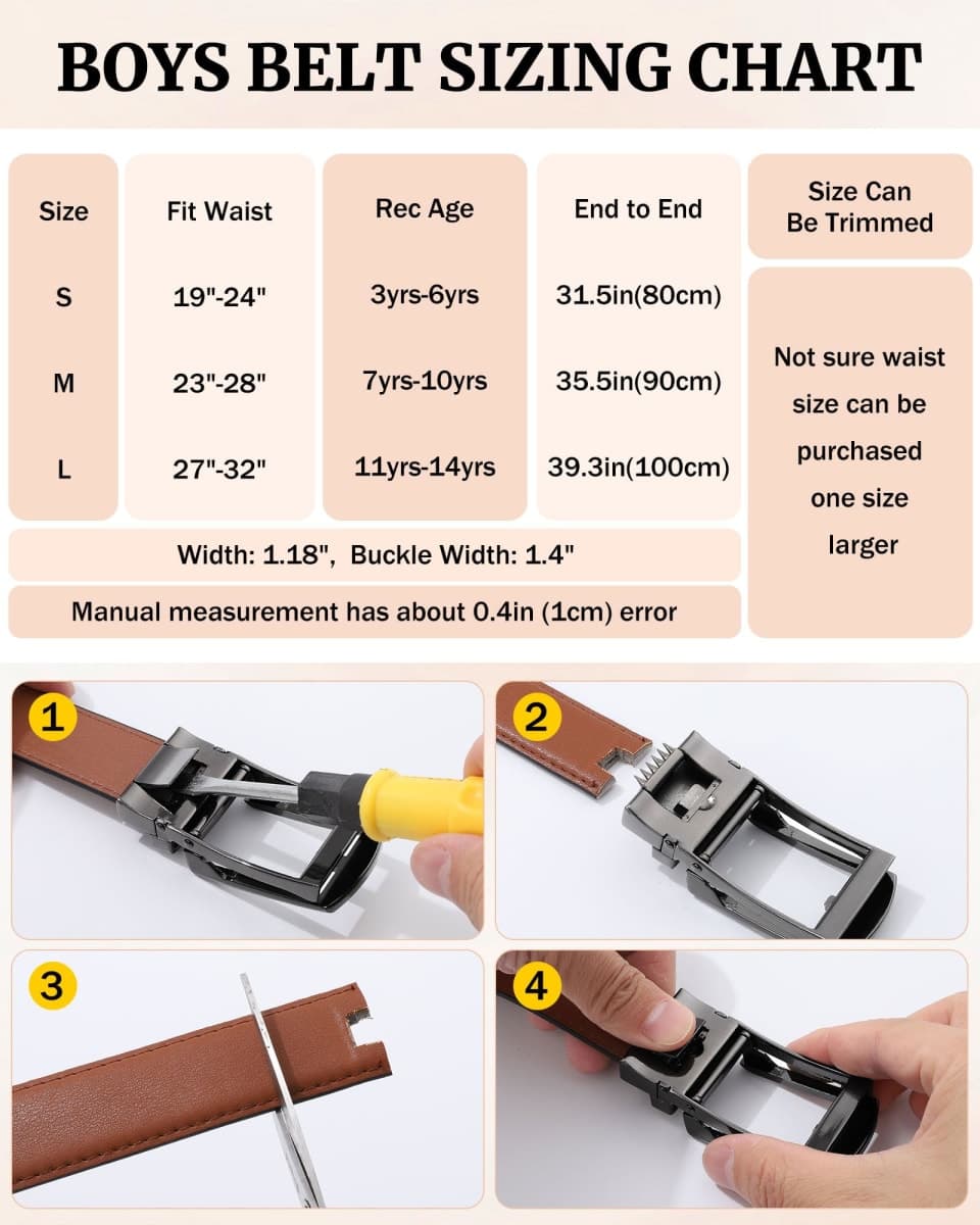 Monopa Boys Ratchet Belt for Kids - Black and Brown Leather Belts for Dress Uniform Jeans thumbnail 5