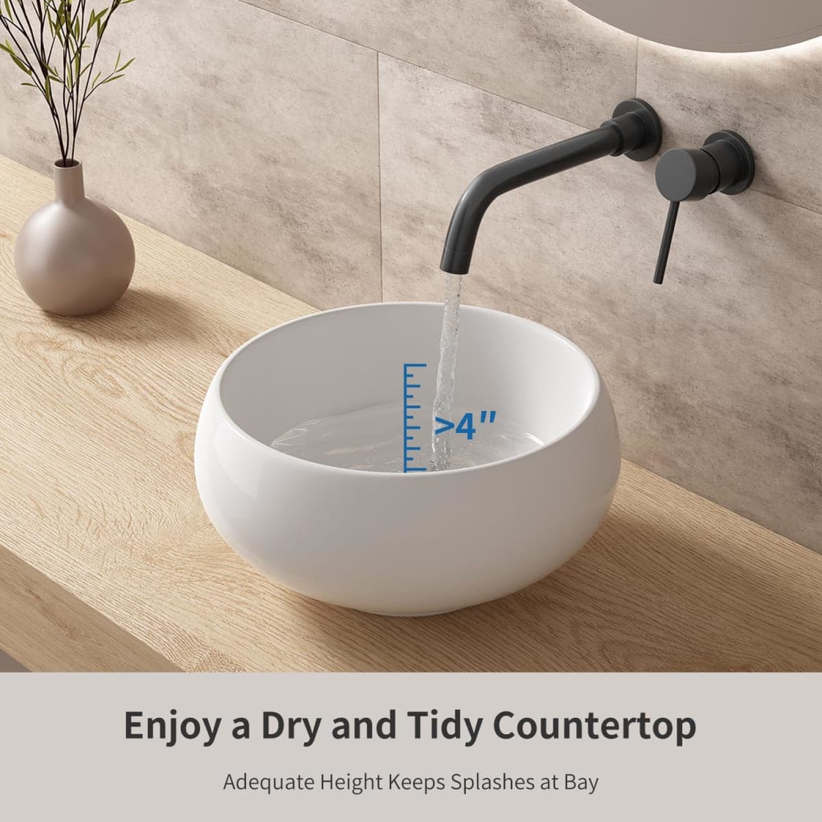 Extra Small Bathroom Sink Above Counter, OCEALAGOON 12 Inch Round Bathroom Vessel Sink, White Porcelain Sink Bowls for Bathroom Vanity, RV Camper Bathroom Sink thumbnail 3
