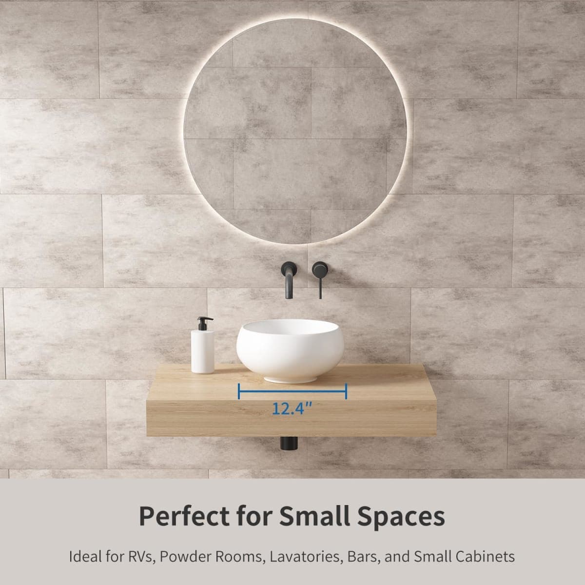 Extra Small Bathroom Sink Above Counter, OCEALAGOON 12 Inch Round Bathroom Vessel Sink, White Porcelain Sink Bowls for Bathroom Vanity, RV Camper Bathroom Sink thumbnail 4