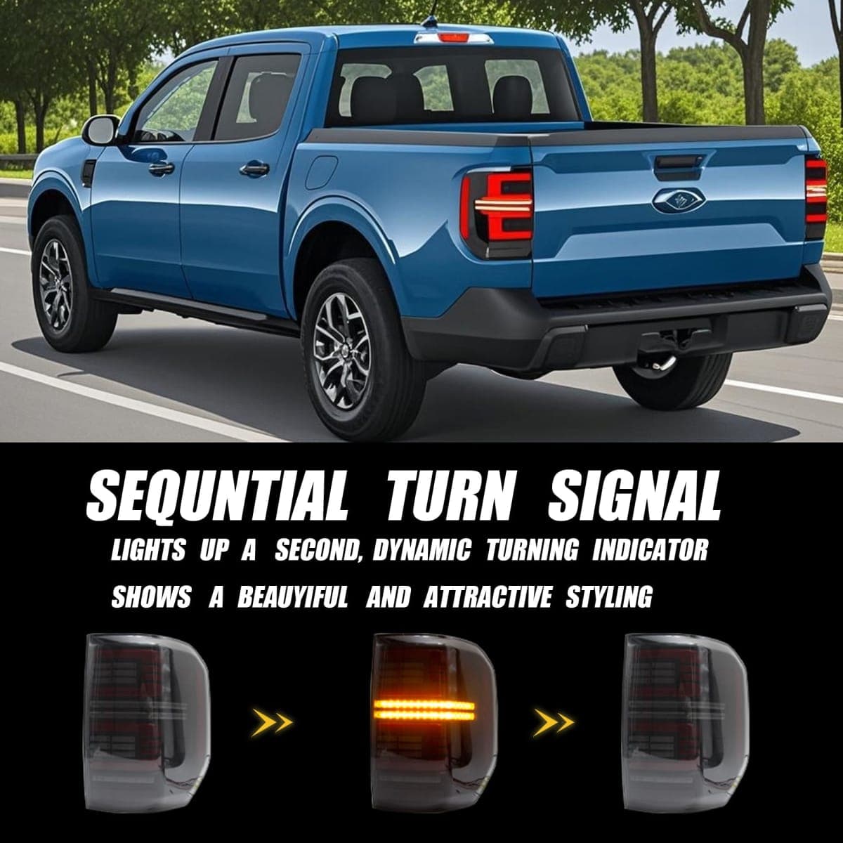 ATDK GROUP LED Tail Lights Assembly for Ford Maverick 2022-2025 Pickup, Smoked Lens Rear Lamps for Maverick with Animation DRL Sequential Indicator, Plug & Play thumbnail 4