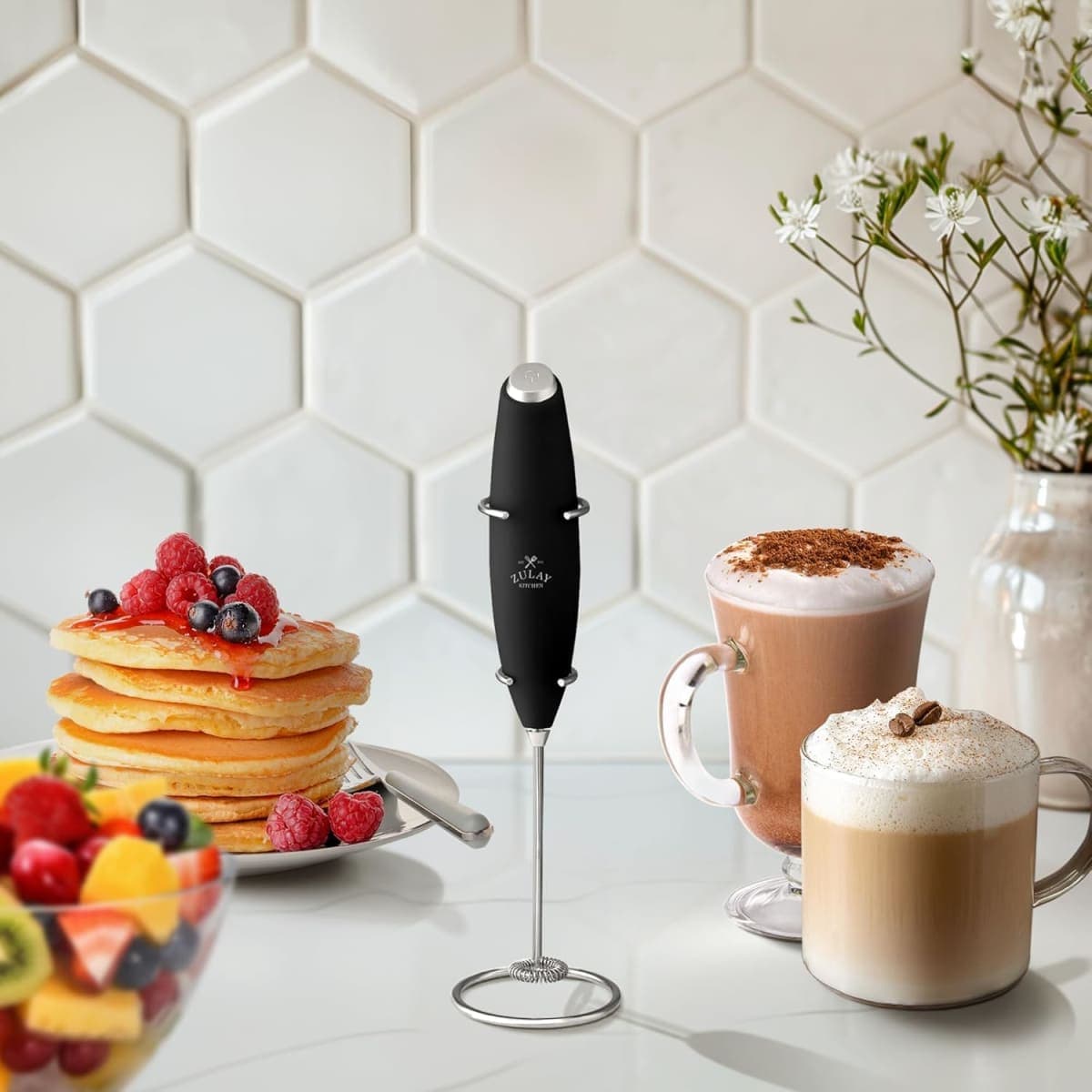 17 x Zulay Kitchen Powerful Milk Frother Wand - Ultra Fast Handheld Drink Mixer - Electric Whisk Foam Maker for Coffee, Lattes, Cappuccino, Frappe, Matcha, Hot Chocolate & Coffee Creamer - Milk Boss Black thumbnail 2