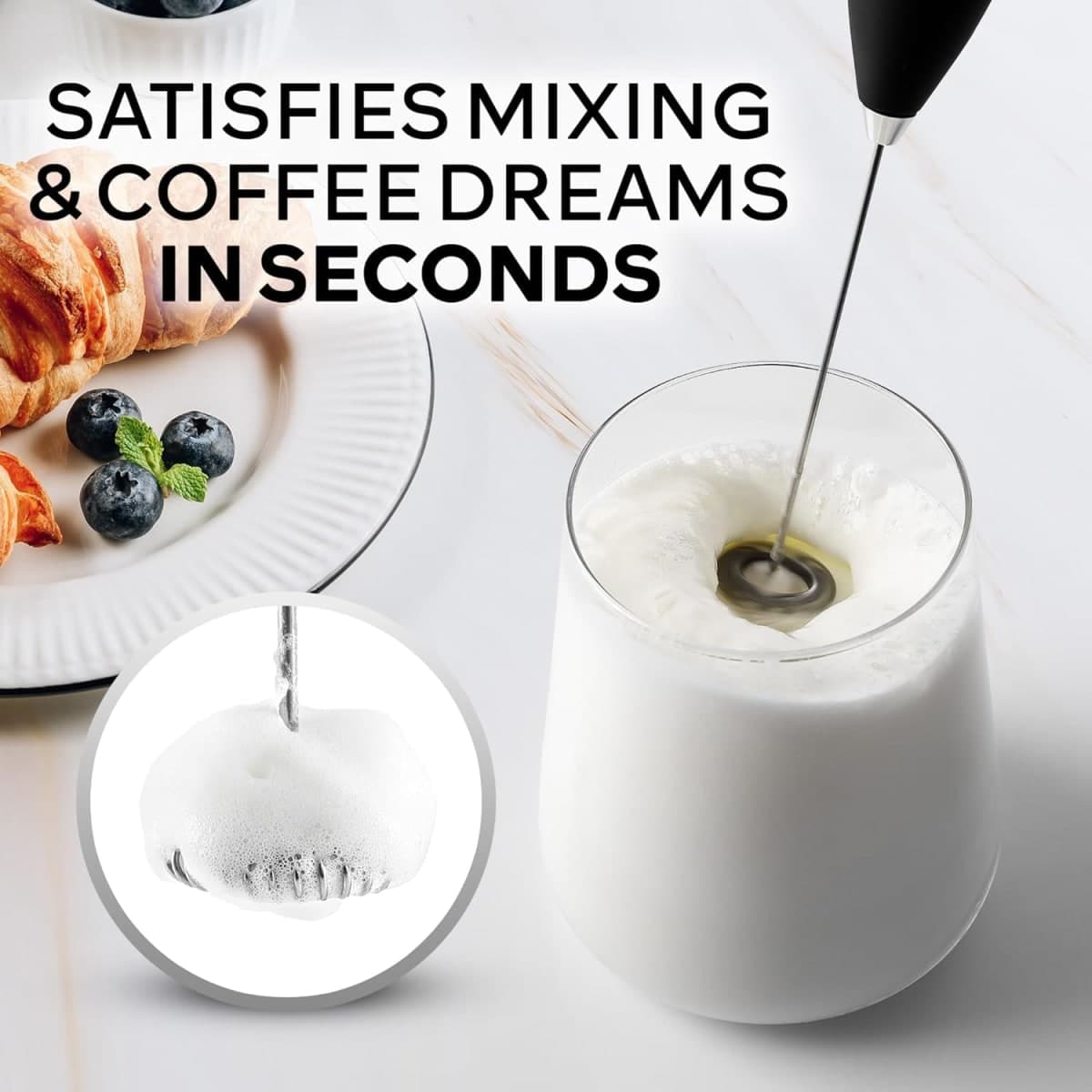 17 x Zulay Kitchen Powerful Milk Frother Wand - Ultra Fast Handheld Drink Mixer - Electric Whisk Foam Maker for Coffee, Lattes, Cappuccino, Frappe, Matcha, Hot Chocolate & Coffee Creamer - Milk Boss Black thumbnail 3