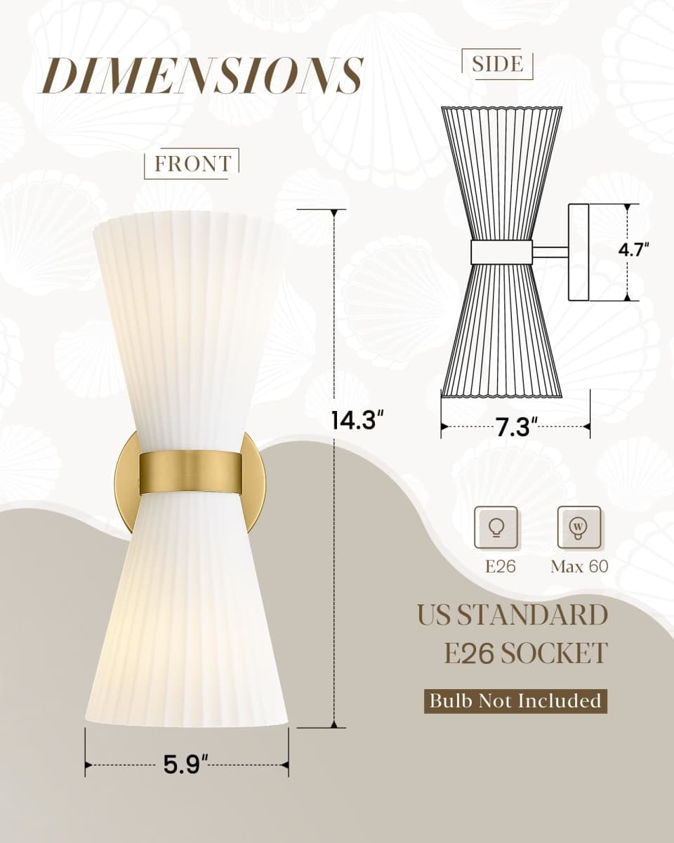 Modern Wall Sconce Set of 2, HWH 2-Light Up Down Wall Light Indoor Vanity Wall Lamp, Brushed Gold Bathroom Vanity Sconce Frosted White Striped Glass Shade, 5HZG97B-2W-2PK BG thumbnail 2
