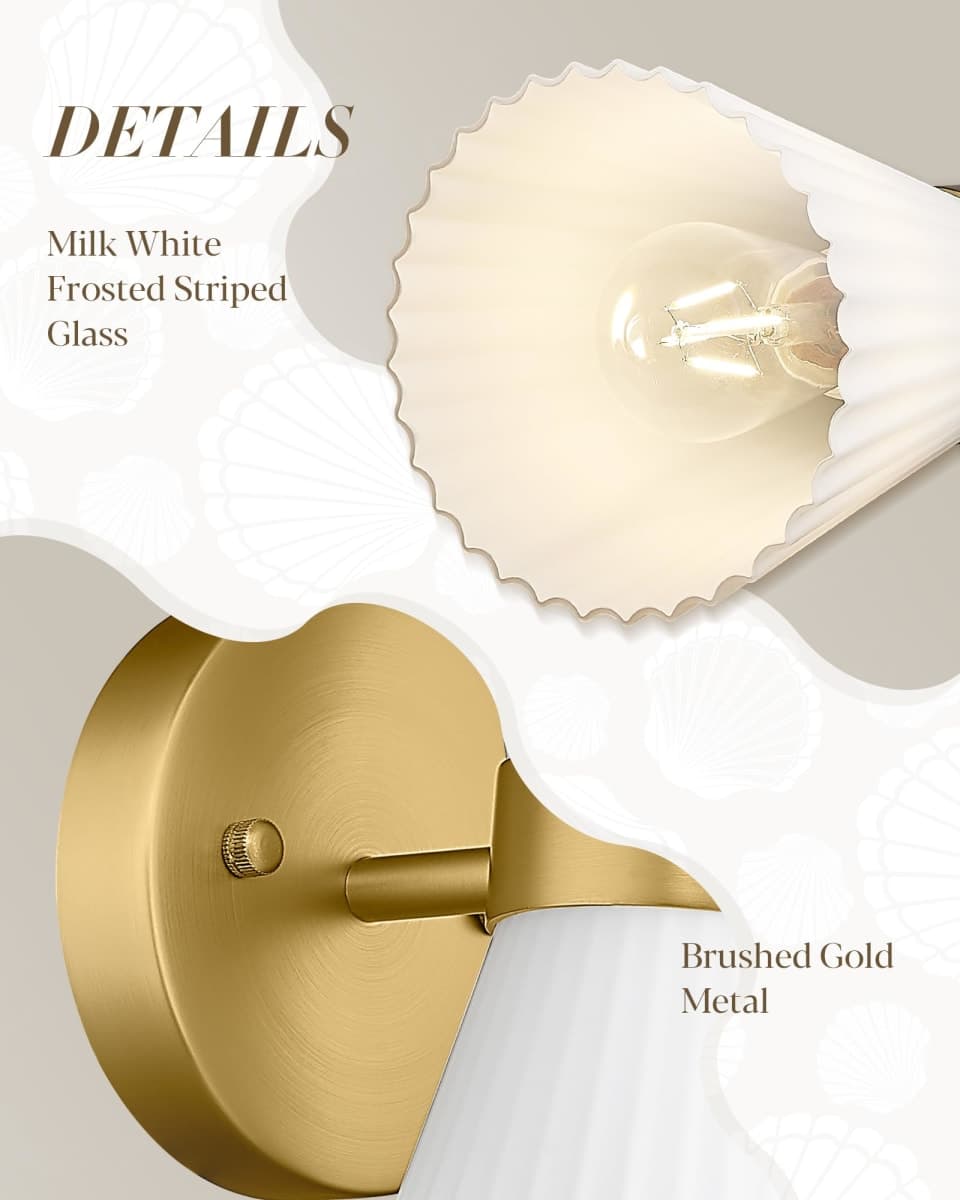 Modern Wall Sconce Set of 2, HWH 2-Light Up Down Wall Light Indoor Vanity Wall Lamp, Brushed Gold Bathroom Vanity Sconce Frosted White Striped Glass Shade, 5HZG97B-2W-2PK BG thumbnail 3