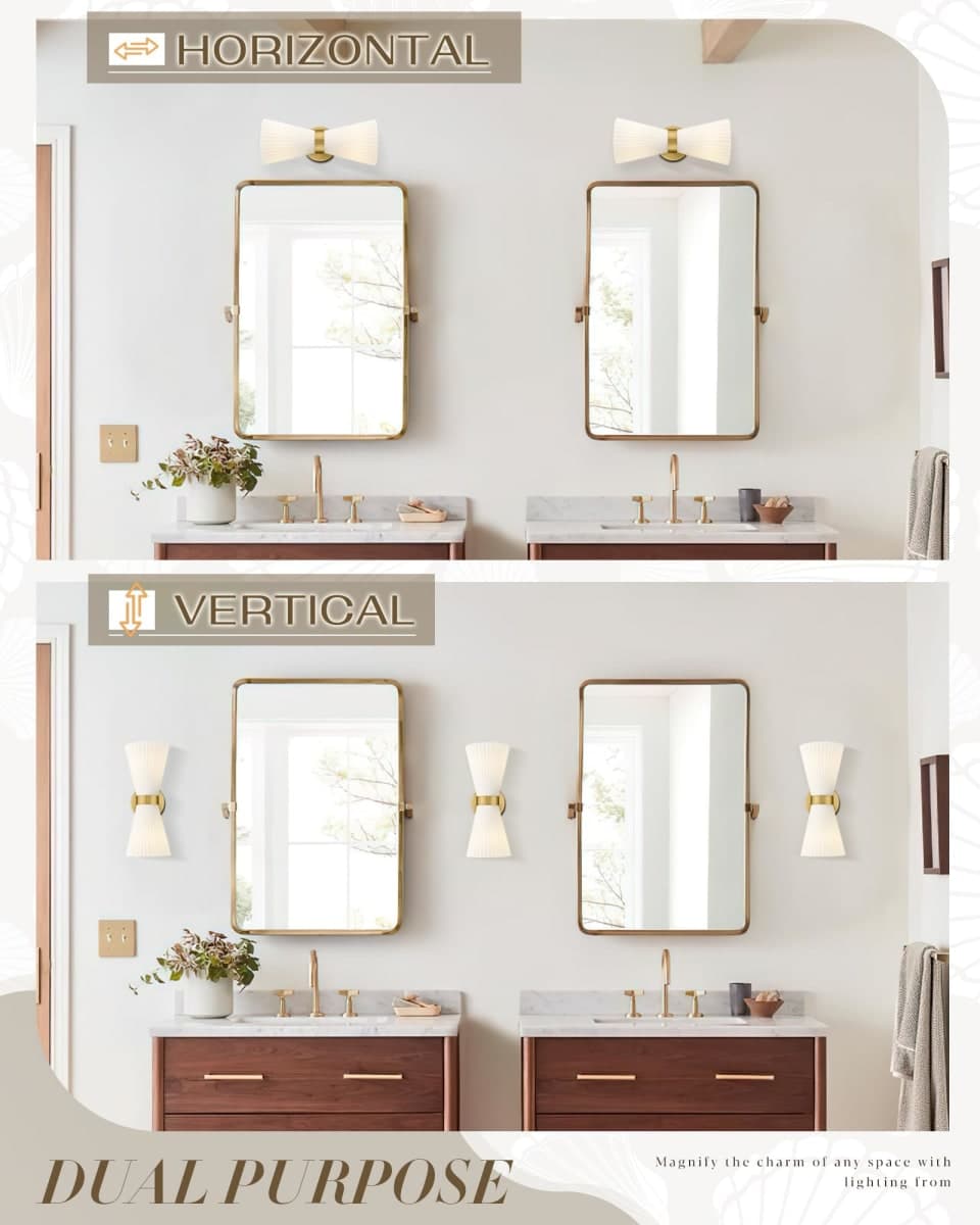 Modern Wall Sconce Set of 2, HWH 2-Light Up Down Wall Light Indoor Vanity Wall Lamp, Brushed Gold Bathroom Vanity Sconce Frosted White Striped Glass Shade, 5HZG97B-2W-2PK BG thumbnail 4