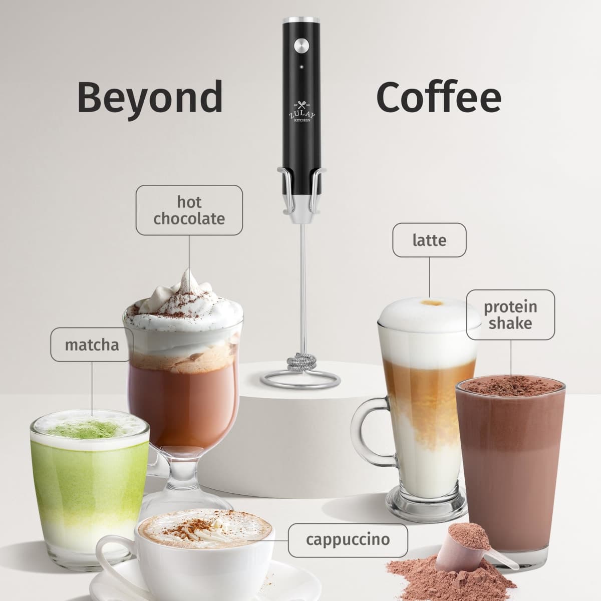 Zulay Kitchen Milk Frother Handheld Rechargeable Lux - Electric Coffee Frother - Powerful 2-Speed Motor, Waterproof - Drink Mixer for Latte, Coffee, Cappuccino & Protein Powder - Obsidian Black thumbnail 3