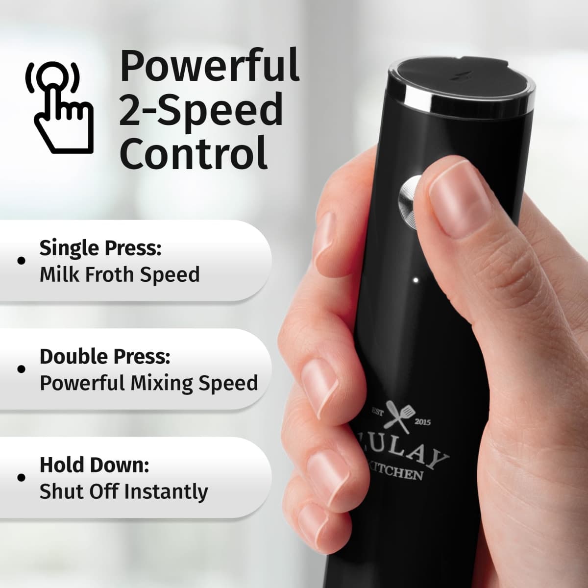 Zulay Kitchen Milk Frother Handheld Rechargeable Lux - Electric Coffee Frother - Powerful 2-Speed Motor, Waterproof - Drink Mixer for Latte, Coffee, Cappuccino & Protein Powder - Obsidian Black thumbnail 4