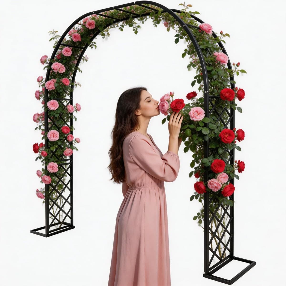Black Heavy Duty Metal Garden Arch Trellis 90.5" W x 94.5" H for Climbing Plants, Decorative Archway Wedding Arch Frame for Patio, Backyard, Patio, Lawn, Pathway — image 1