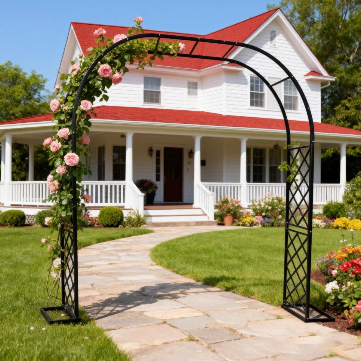 Black Heavy Duty Metal Garden Arch Trellis 90.5" W x 94.5" H for Climbing Plants, Decorative Archway Wedding Arch Frame for Patio, Backyard, Patio, Lawn, Pathway thumbnail 2