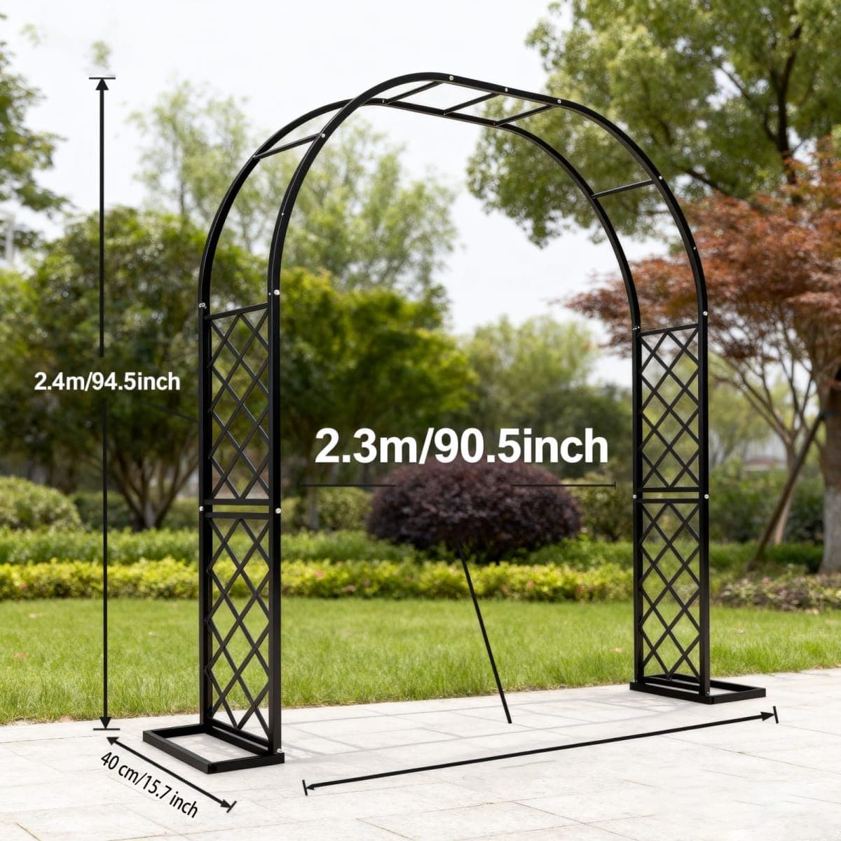 Black Heavy Duty Metal Garden Arch Trellis 90.5" W x 94.5" H for Climbing Plants, Decorative Archway Wedding Arch Frame for Patio, Backyard, Patio, Lawn, Pathway thumbnail 3