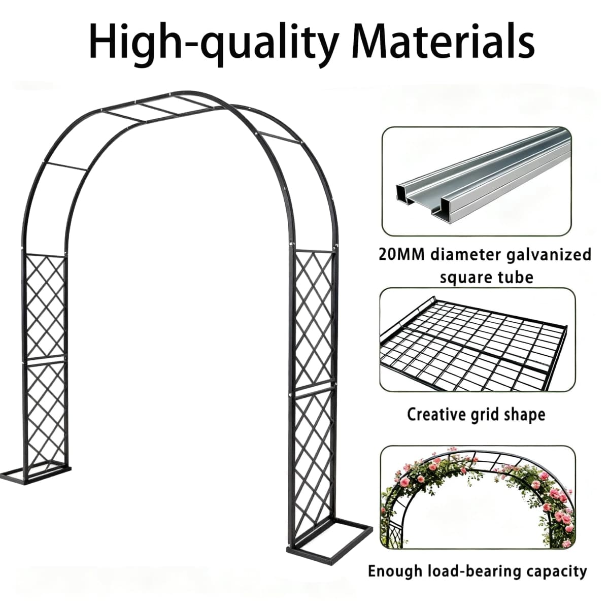 Black Heavy Duty Metal Garden Arch Trellis 90.5" W x 94.5" H for Climbing Plants, Decorative Archway Wedding Arch Frame for Patio, Backyard, Patio, Lawn, Pathway thumbnail 4