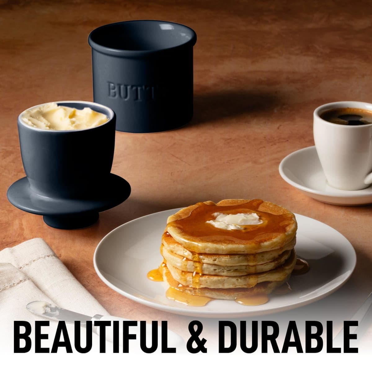 Zulay Kitchen Bell Shaped Butter Crock with Lid for Countertop with Water Line & Spreader Knife, Ceramic French Butter Dish Keeper For Fresh, Soft & Spreadable Butter - Midnight Blue thumbnail 4