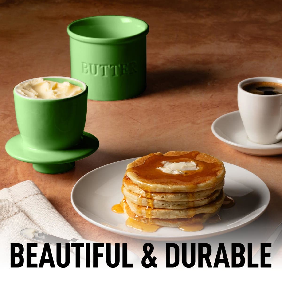Zulay Kitchen Porcelain Butter Crock With Lid & Knife - Authentic French Butter Dish For Fresh & Spreadable Butter - Green thumbnail 4