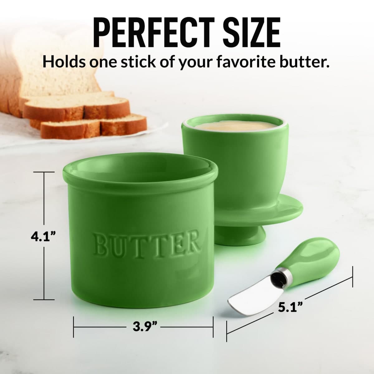 Zulay Kitchen Porcelain Butter Crock With Lid & Knife - Authentic French Butter Dish For Fresh & Spreadable Butter - Green thumbnail 5