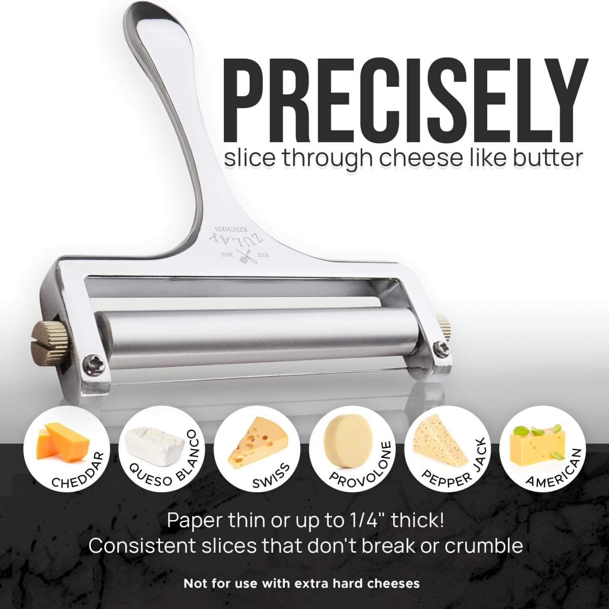 Zulay Kitchen Stainless Steel Wire Cheese Slicer - Adjustable Hand Held Cheese Cutter with 2 Extra Wires - Premium Cheese Shaver for Mozzarella, Cheddar, Gruyere - Cheese Cutter with Wire (Silver) thumbnail 3