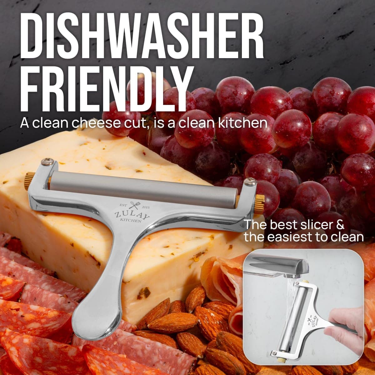 Zulay Kitchen Stainless Steel Wire Cheese Slicer - Adjustable Hand Held Cheese Cutter with 2 Extra Wires - Premium Cheese Shaver for Mozzarella, Cheddar, Gruyere - Cheese Cutter with Wire (Silver) thumbnail 4
