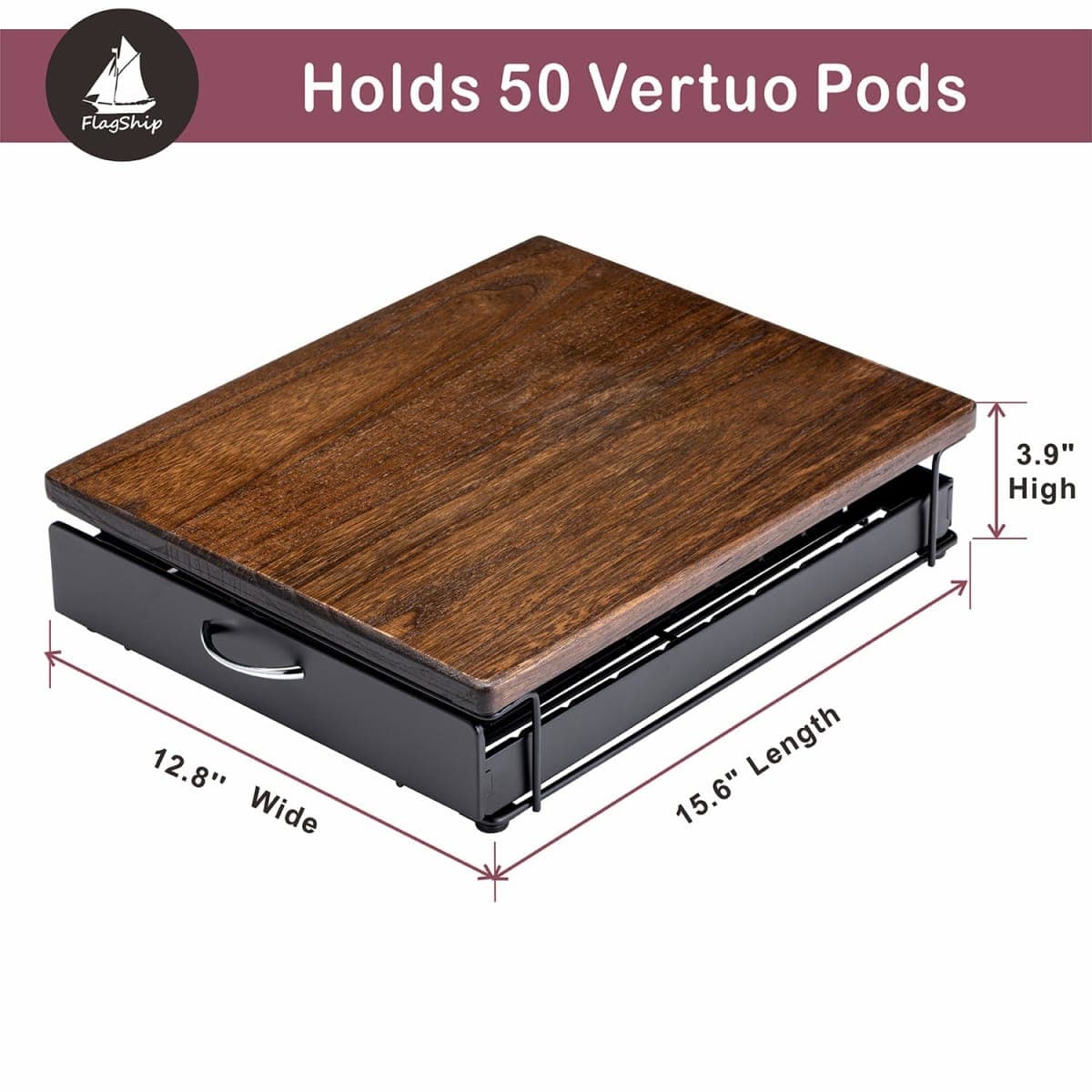 Flagship for Nespresso Pod Holder Vertuo Pod Drawer Coffee Pod Storage for Vertuo Pod with Elegant Wood Top(50 Pods Capacity) thumbnail 2