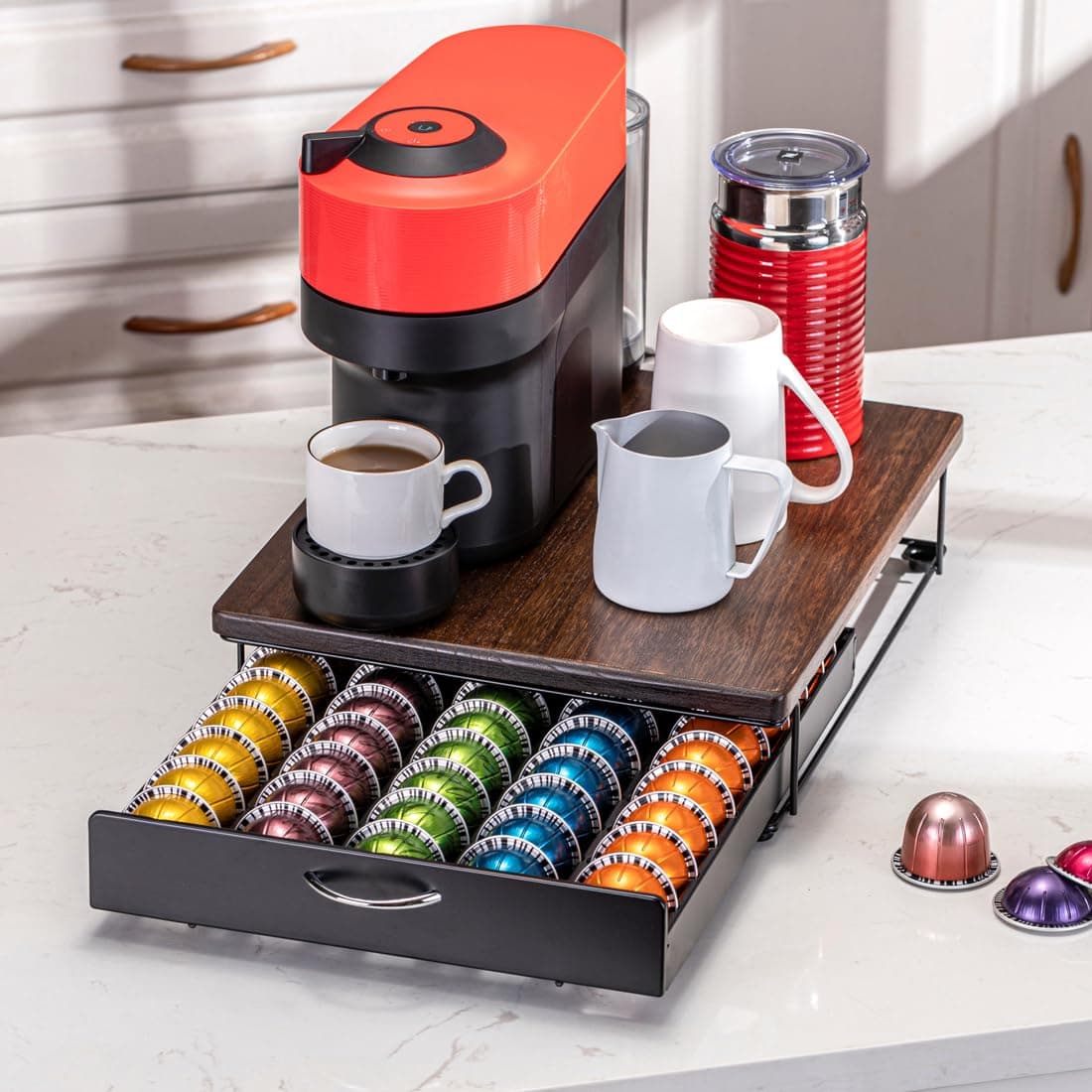 Flagship for Nespresso Pod Holder Vertuo Pod Drawer Coffee Pod Storage for Vertuo Pod with Elegant Wood Top(50 Pods Capacity) thumbnail 4