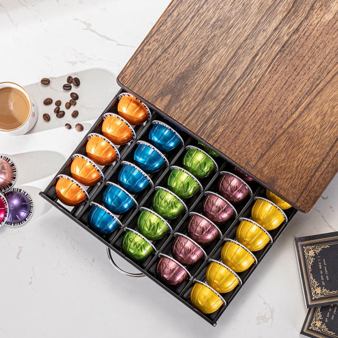 Flagship for Nespresso Pod Holder Vertuo Pod Drawer Coffee Pod Storage for Vertuo Pod with Elegant Wood Top(50 Pods Capacity) thumbnail 5