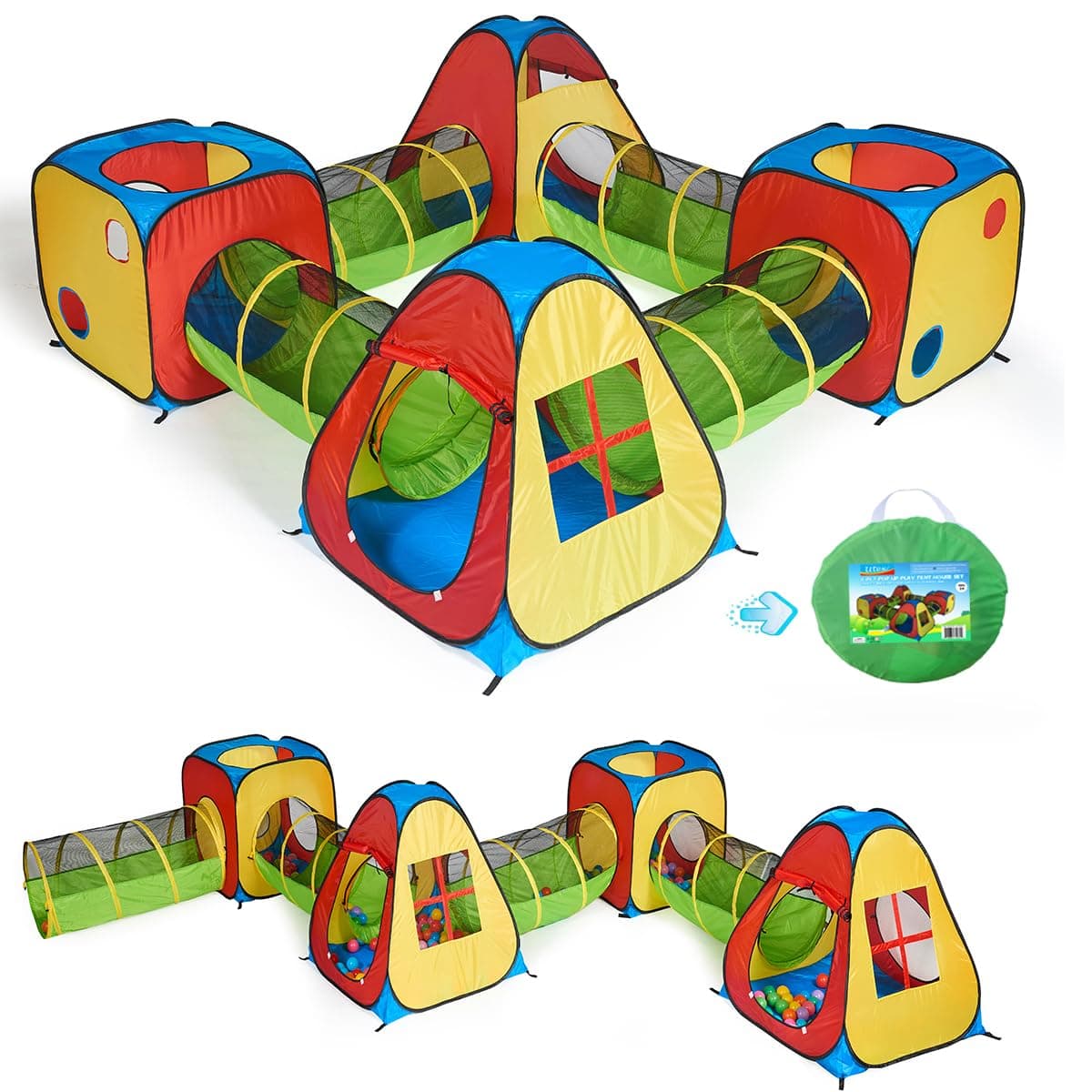 UTEX 8 in 1 Pop Up Children Play Tent House with 4 Tunnel 4 Tents for Boys Girls Babies and Toddlers for Indoor and Outdoor Use — image 1