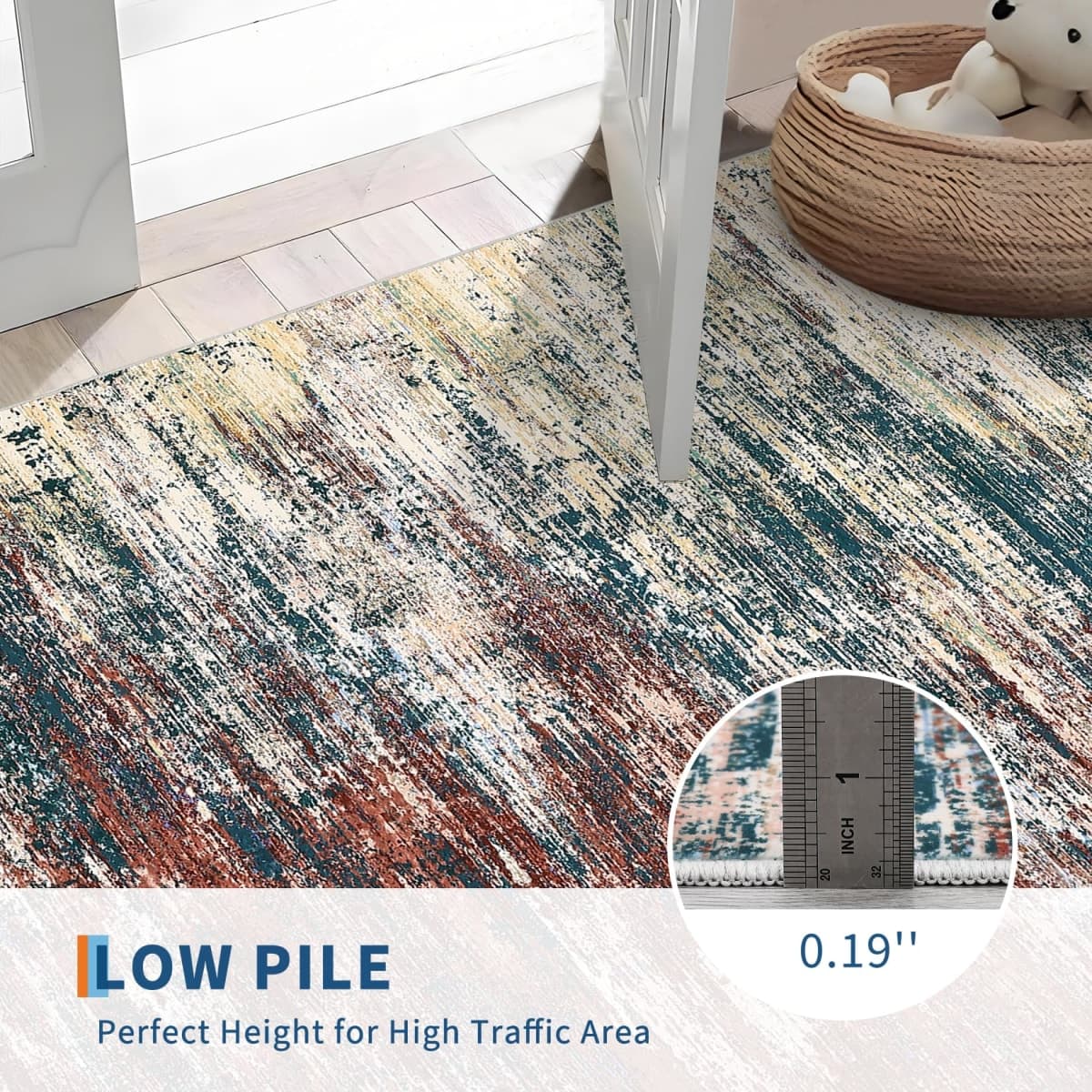 ROYHOME Washable Rug 5x7 Abstract Area Rug for Living Room, Red Multi thumbnail 3