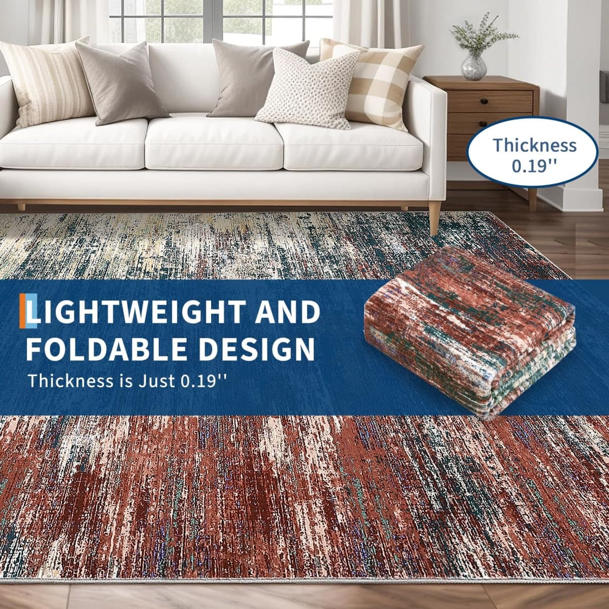 ROYHOME Washable Rug 5x7 Abstract Area Rug for Living Room, Red Multi thumbnail 5