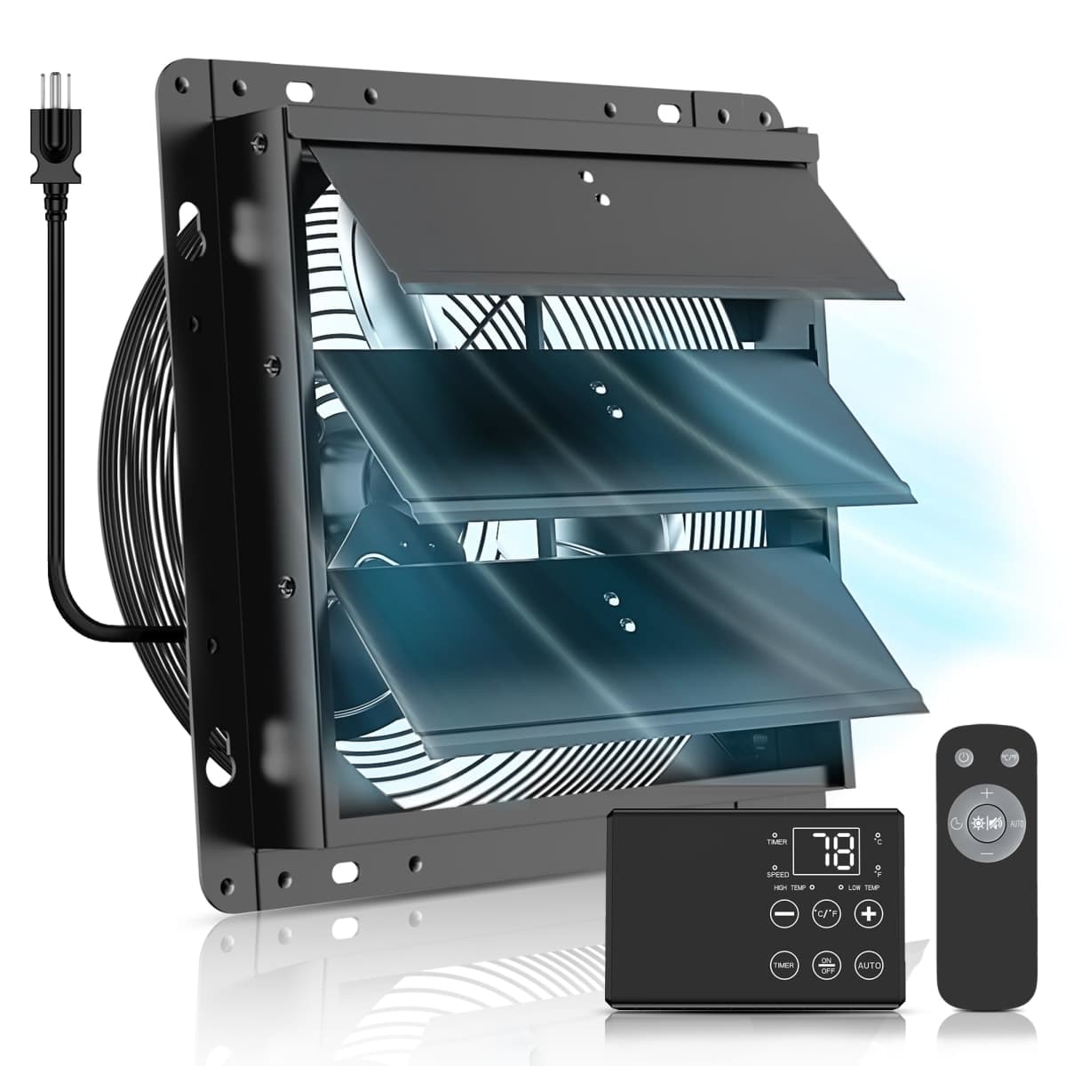 Ehiair 10 Inch Upgraded Shutter Exhaust Fan with Thermostat & Remote