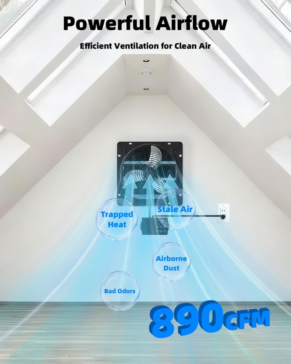 Ehiair 10 Inch Upgraded Shutter Exhaust Fan with Thermostat & Remote thumbnail 3